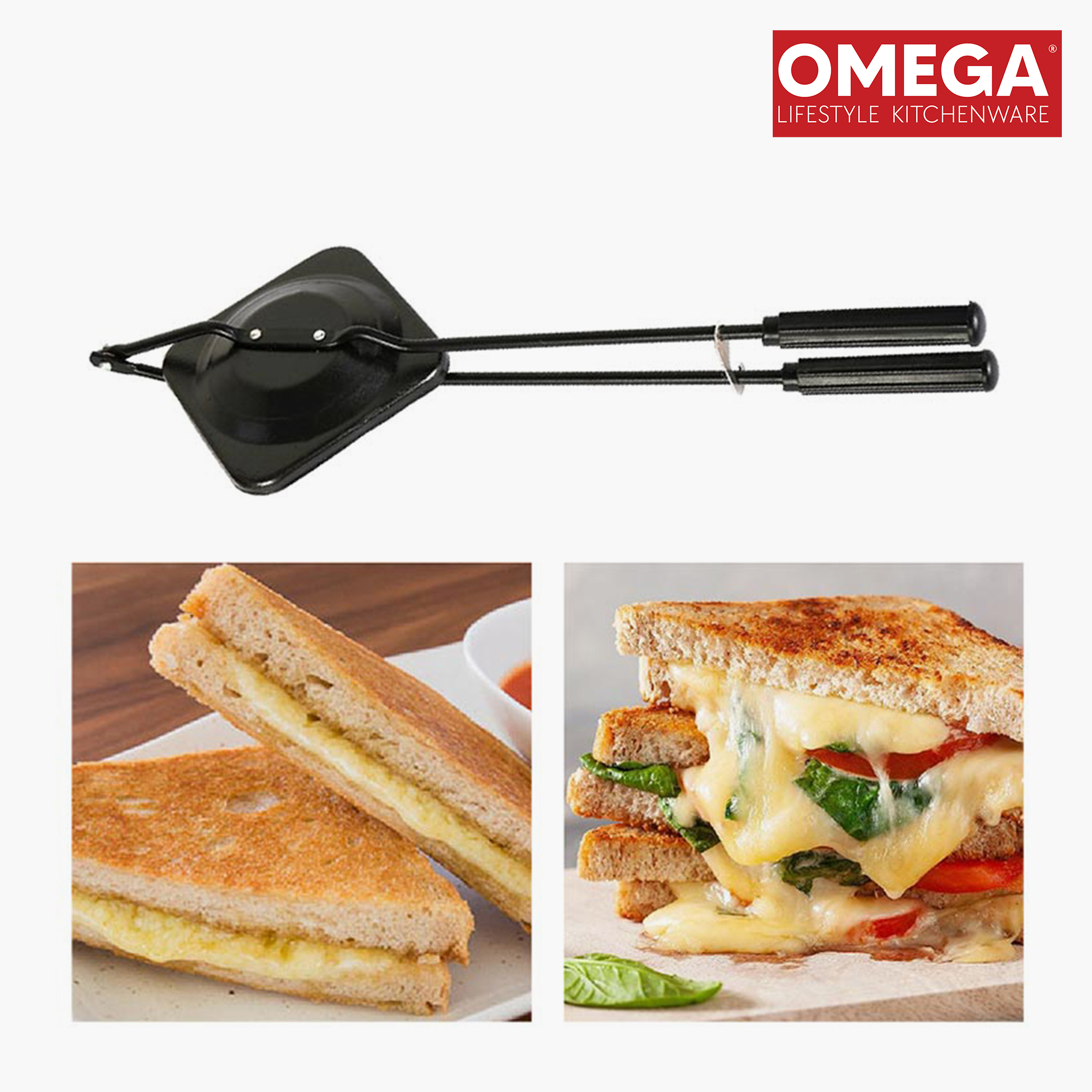 OMEGA Aluminium Non-Stick Sandwich Toaster in Black