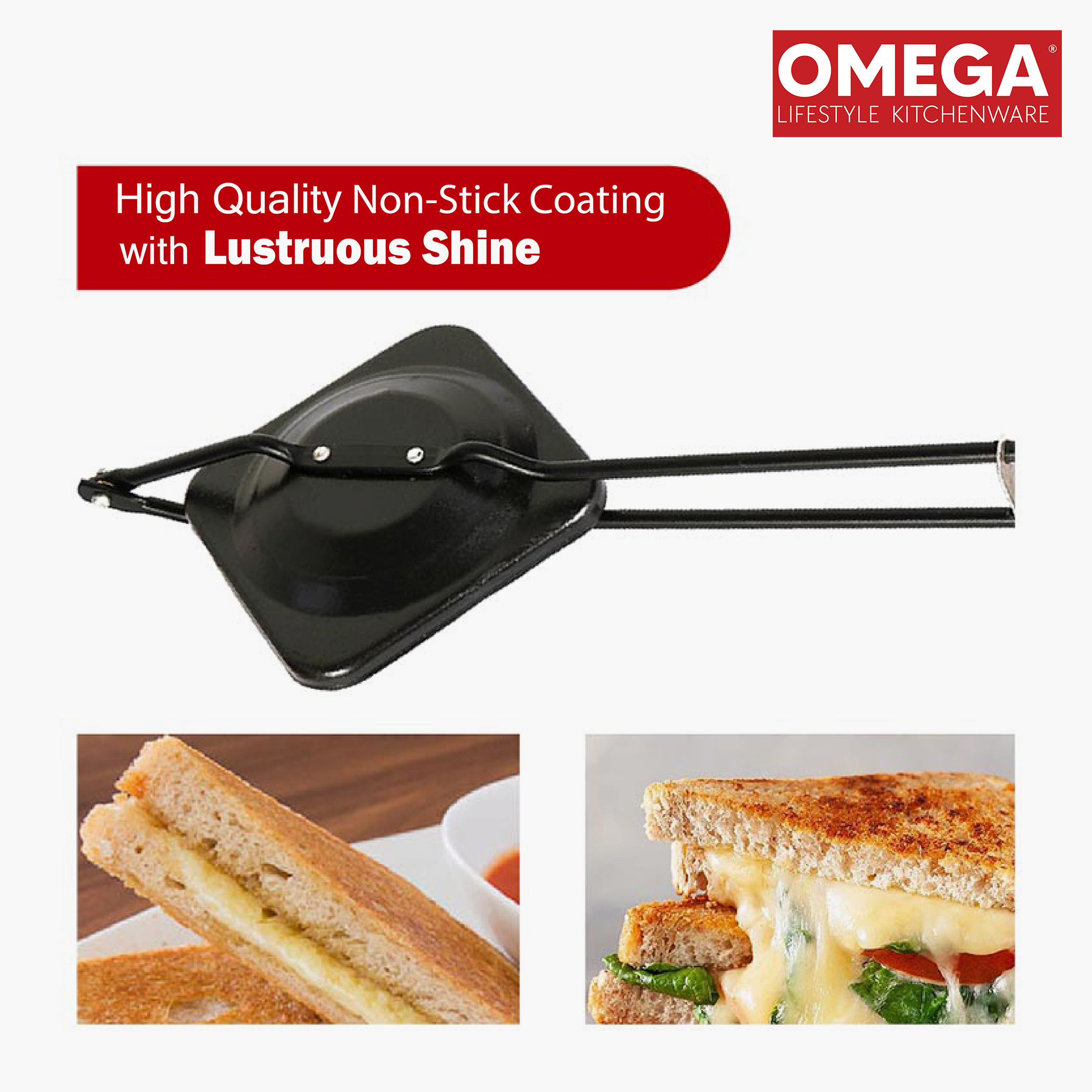 OMEGA Aluminium Non-Stick Sandwich Toaster in Black