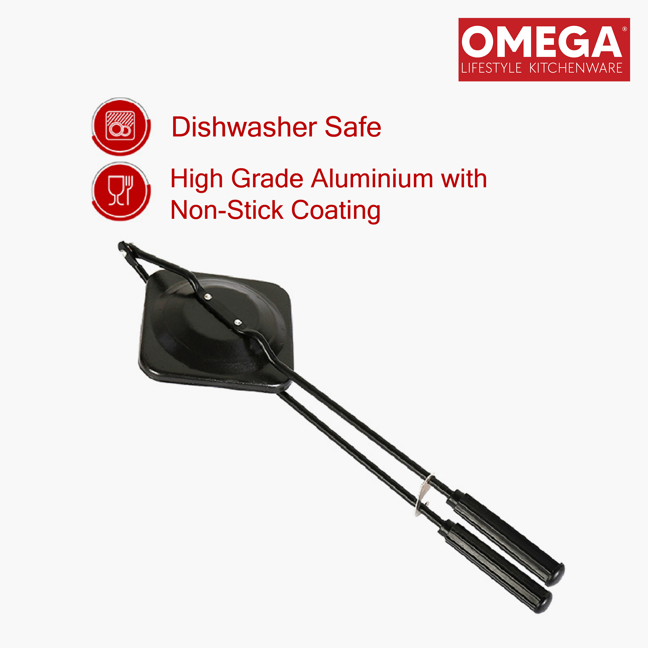 OMEGA Aluminium Non-Stick Sandwich Toaster in Black