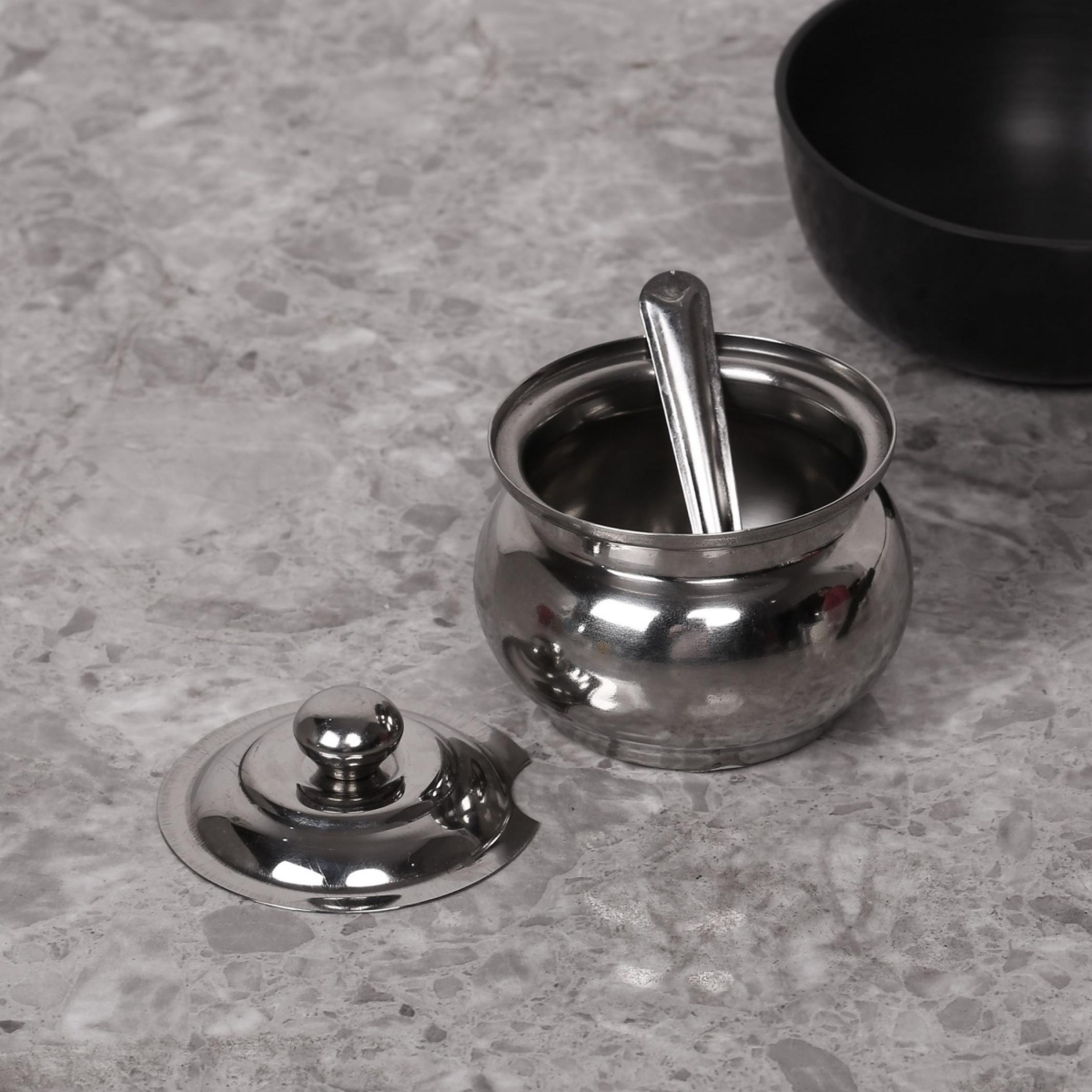 Glovia Stainless Steel Pot and Spoon - 7.5cm in Silver