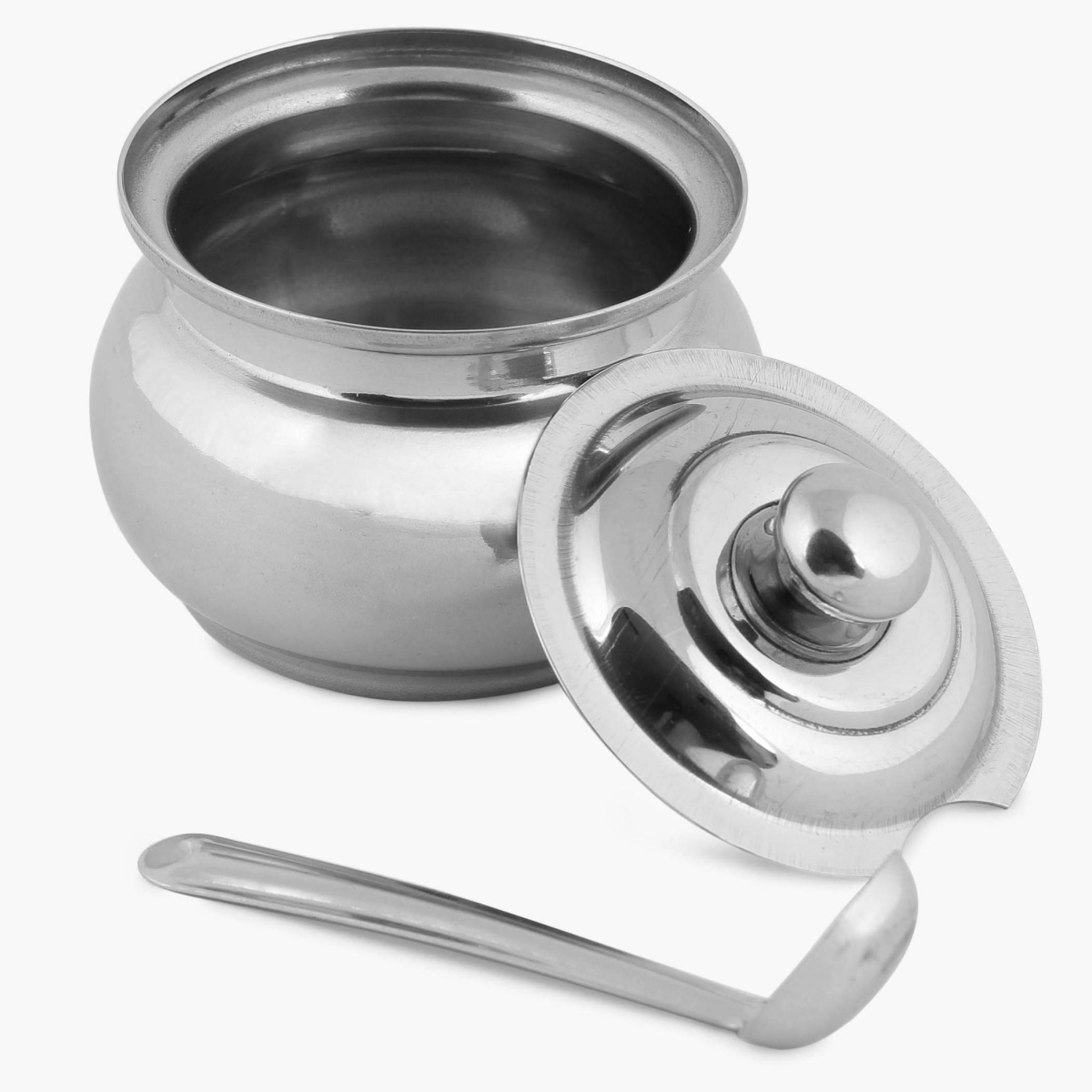 Glovia Stainless Steel Pot and Spoon - 7.5cm in Silver