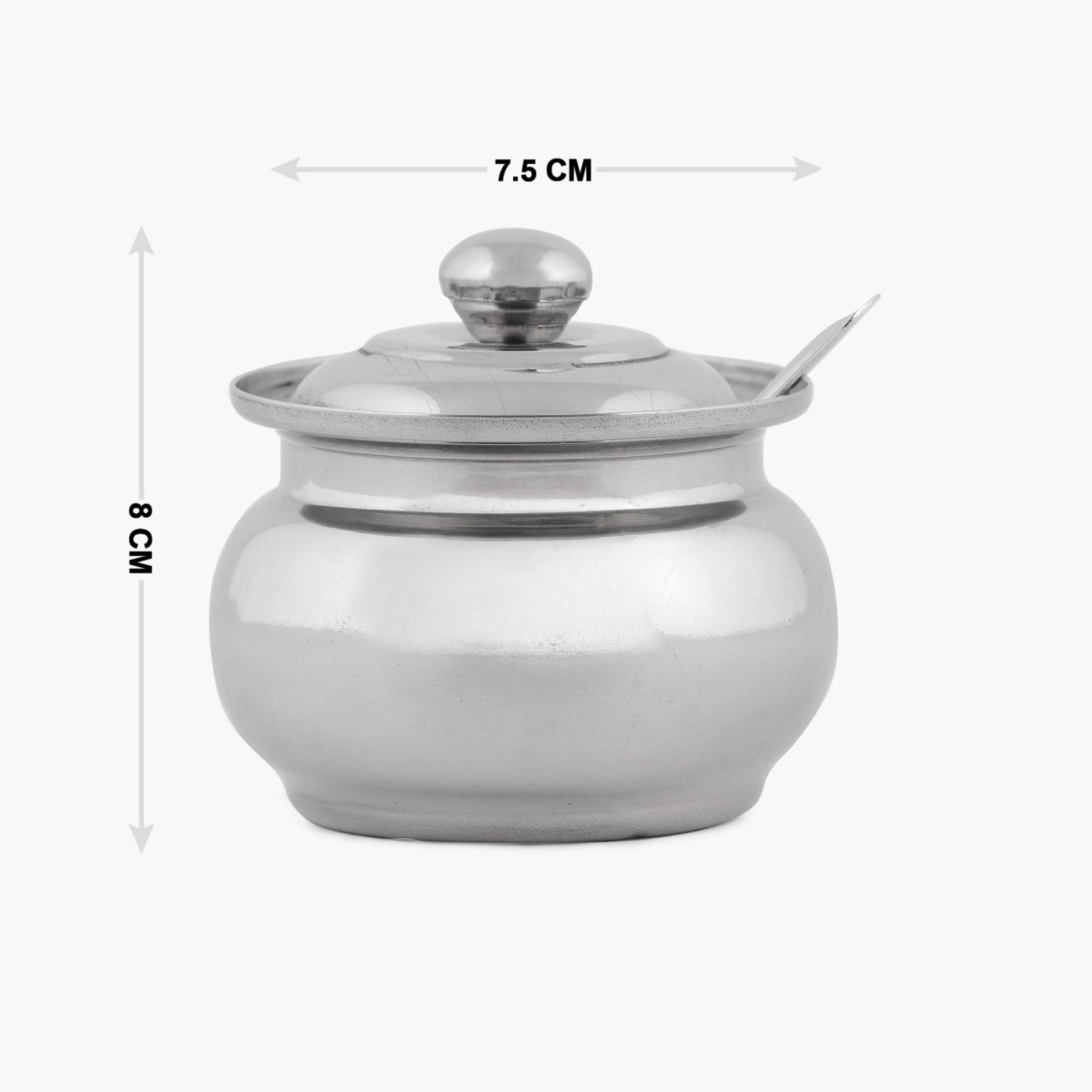Glovia Stainless Steel Pot and Spoon - 7.5cm in Silver