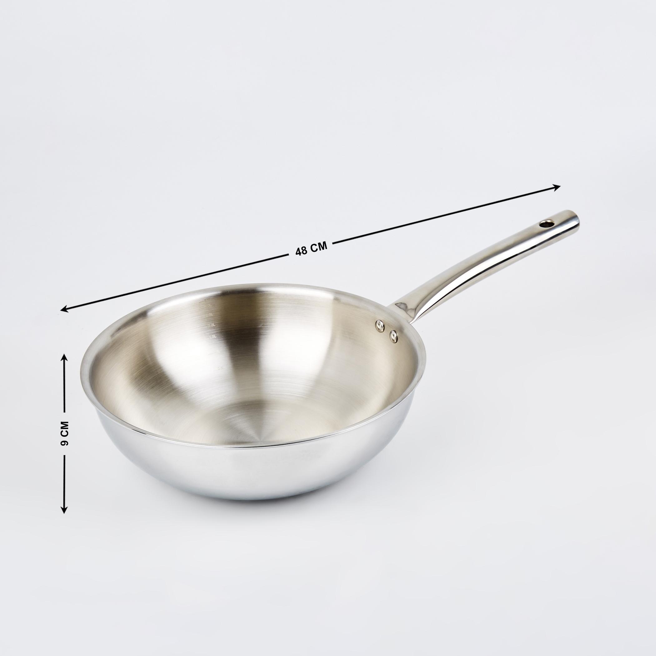 Valeria Carin Stainless Steel Induction Compatible Wok - 3.8L in Silver