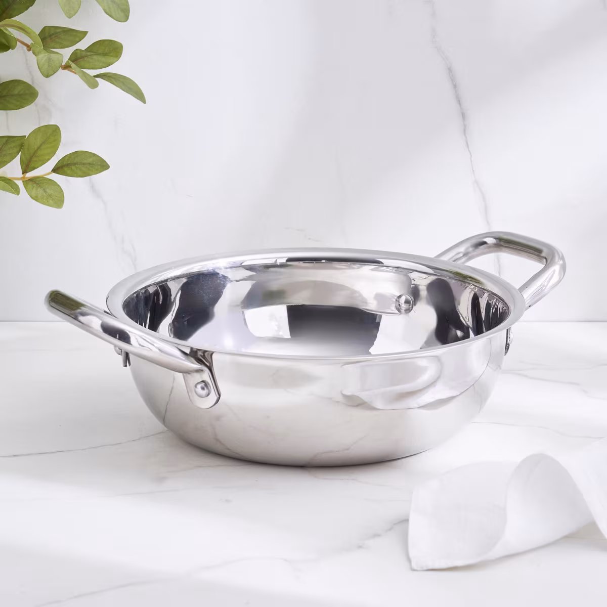 Adalyn Grit Stainless Steel Induction Compatible Kadhai - 1.5L in Silver