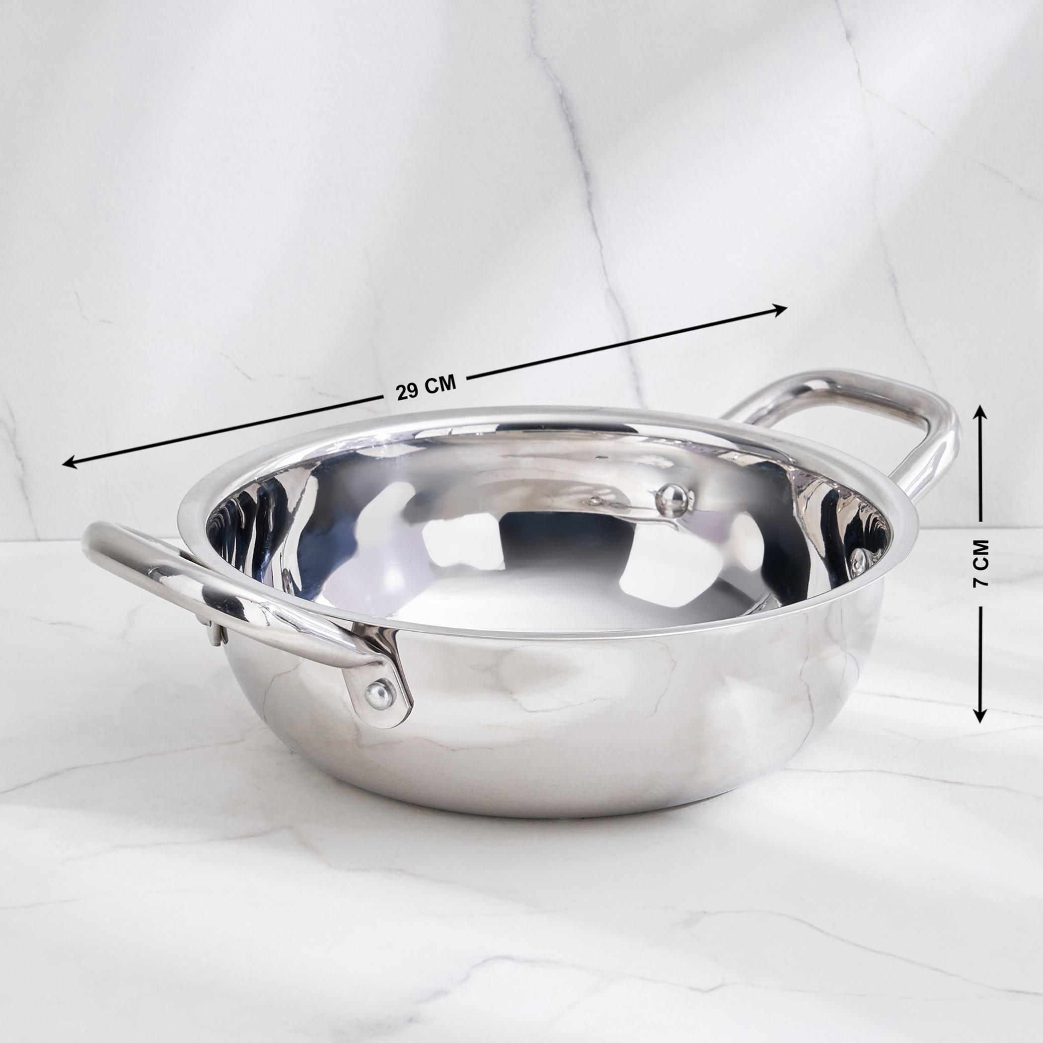 Adalyn Grit Stainless Steel Induction Compatible Kadhai - 1.5L in Silver
