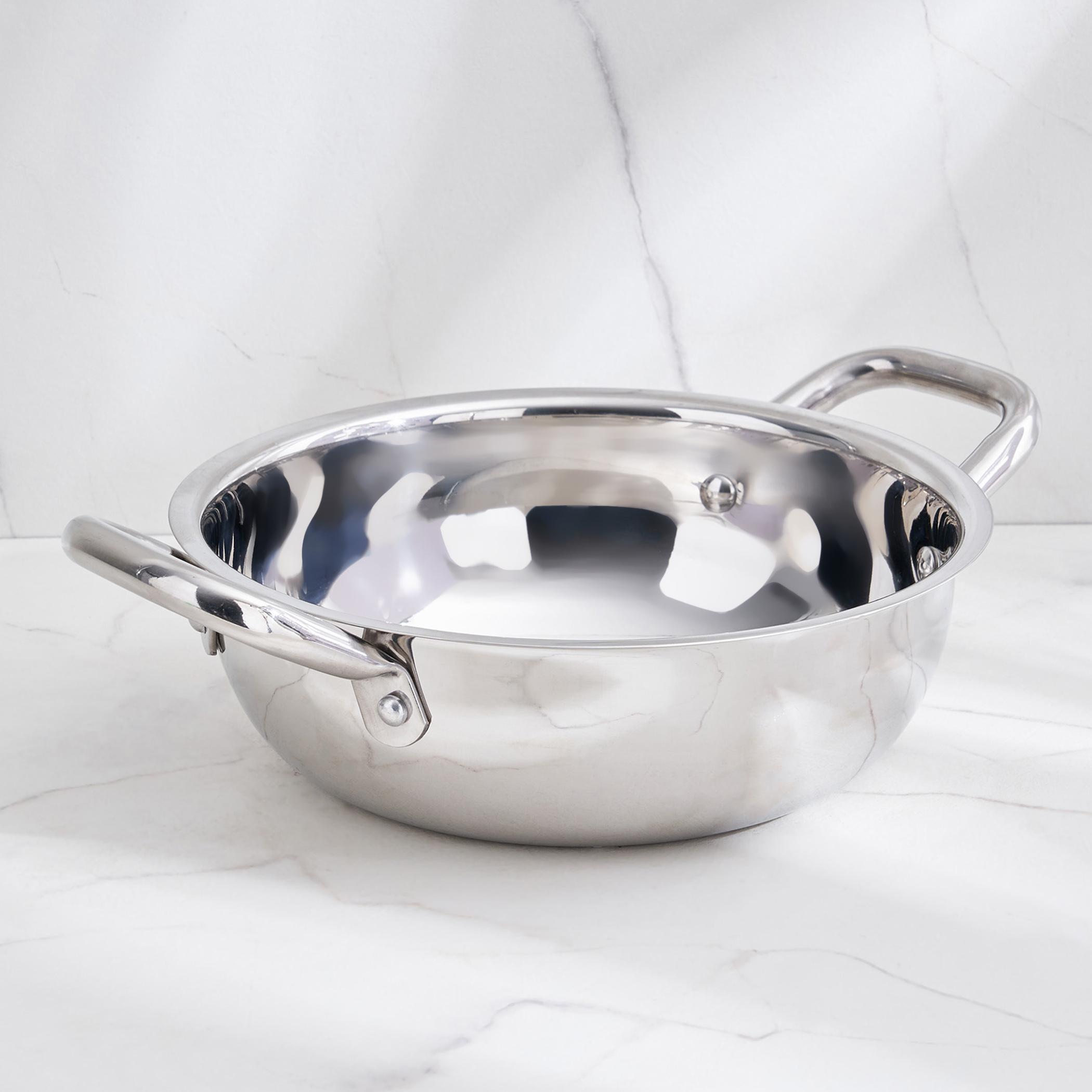 Adalyn Grit Stainless Steel Induction Compatible Kadhai - 1.5L in Silver
