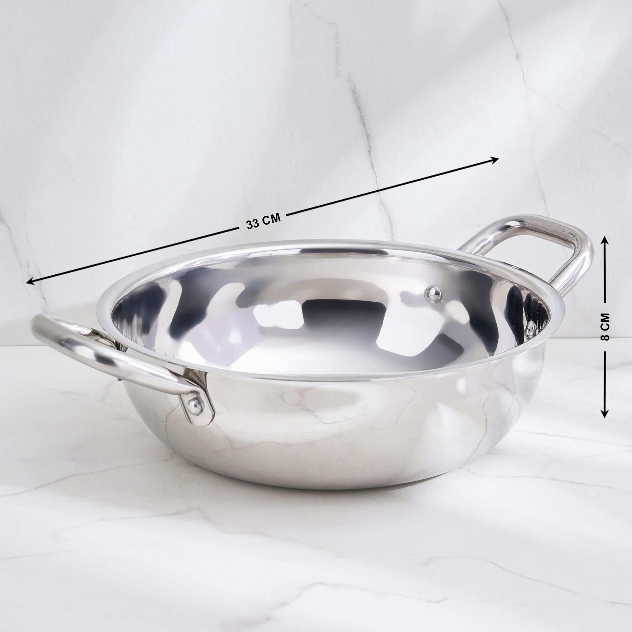 Adalyn Grit Stainless Steel Induction Compatible Kadhai - 2.5L in Silver