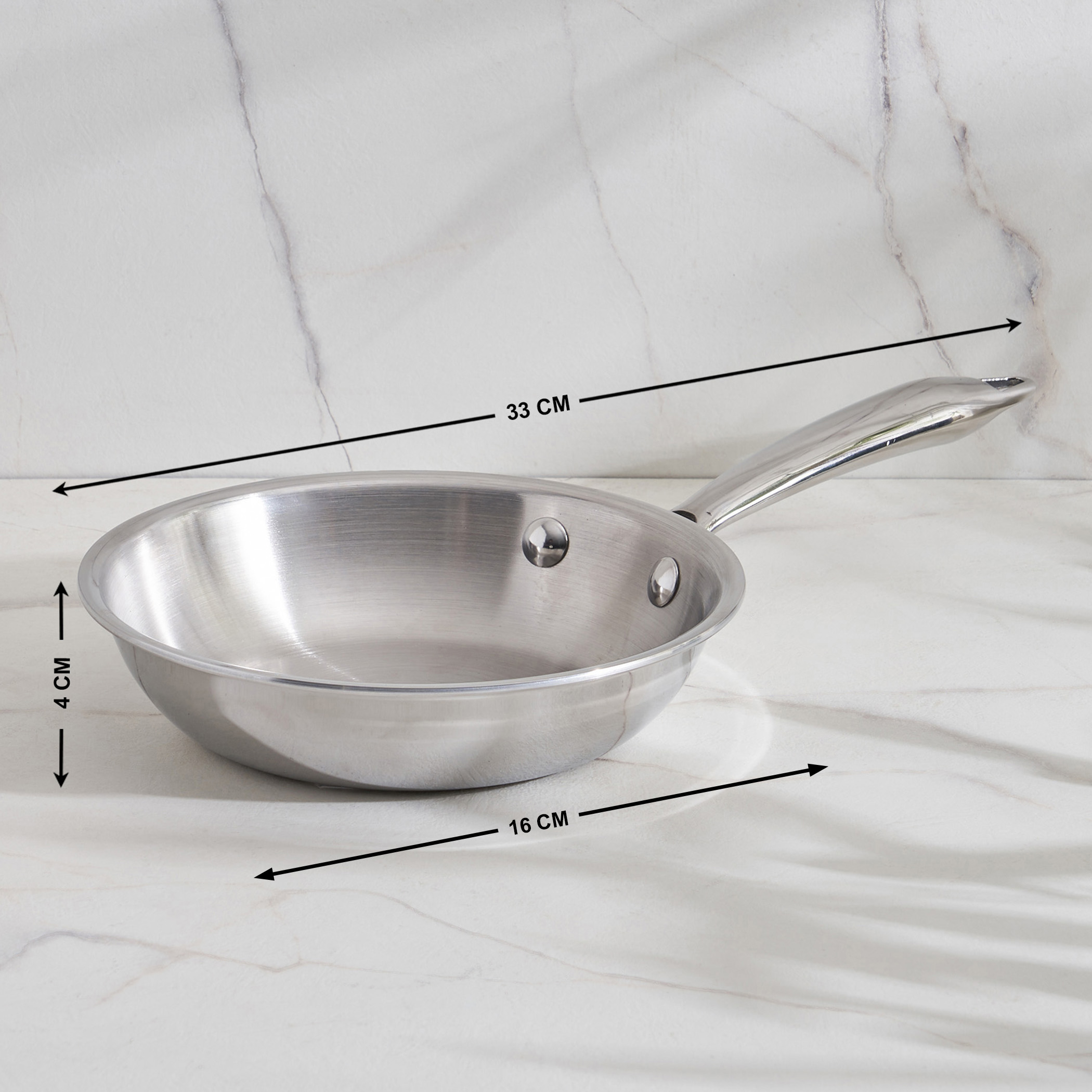 Valeria Carin Tri-Ply Stainless Steel Induction Compatible Frying Pan - 33cm in Silver