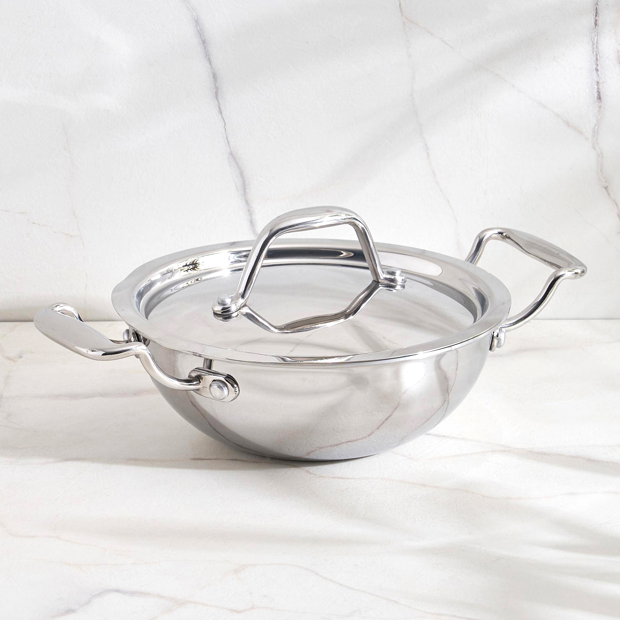 Valeria Carin Stainless Steel Induction Compatible Kadhai with Lid - 16cm in Silver
