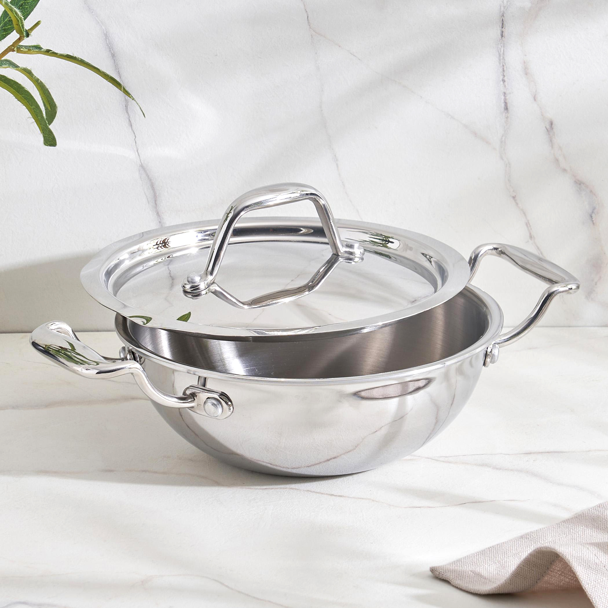 Valeria Carin Stainless Steel Induction Compatible Kadhai with Lid - 16cm in Silver