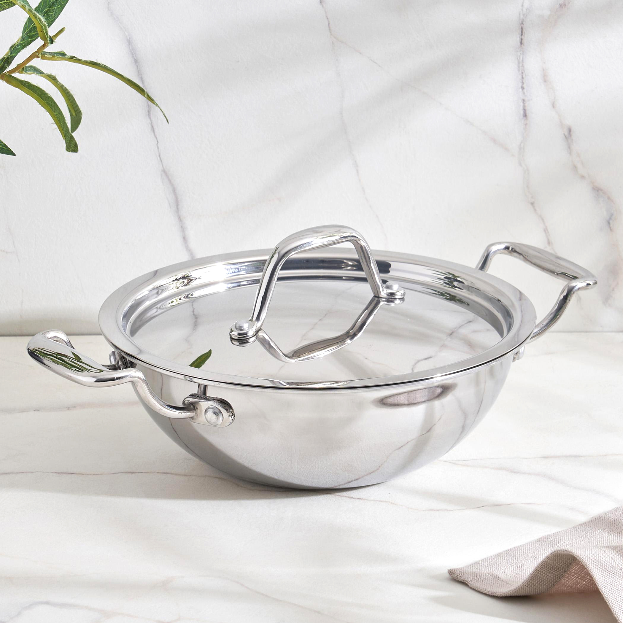 Valeria Carin Stainless Steel Induction Compatible Kadhai with Lid - 18cm in Silver