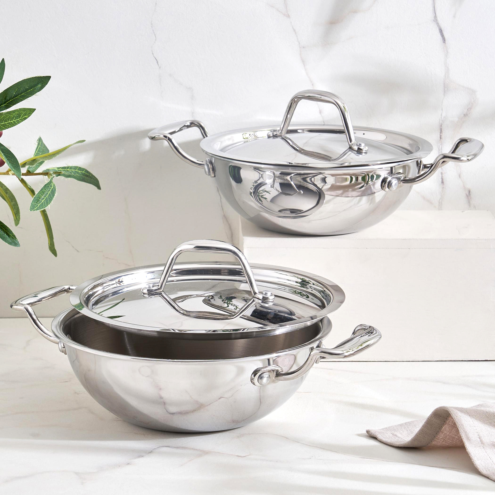 Valeria Carin Stainless Steel Induction Compatible Kadhai with Lid - 18cm in Silver