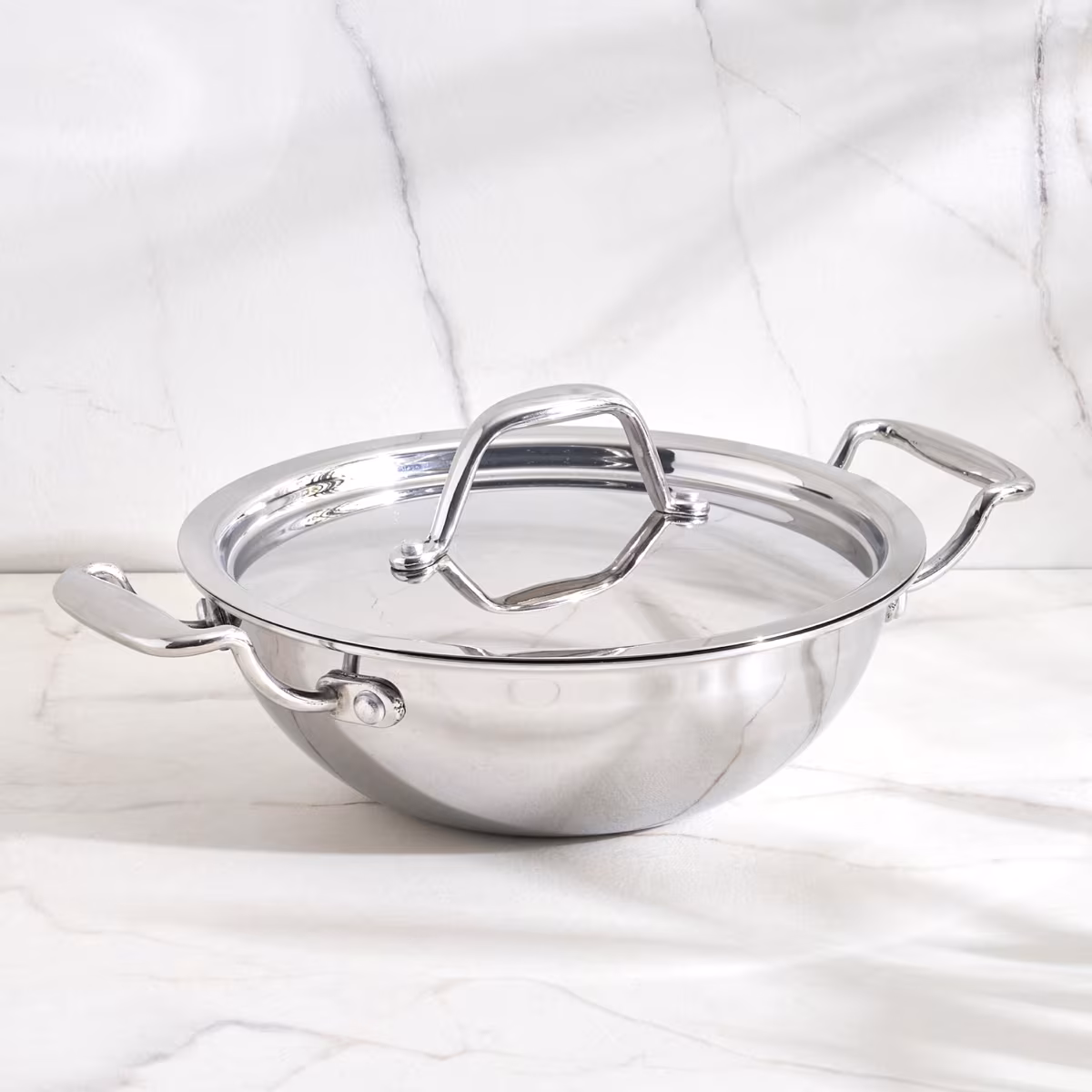 Valeria Carin Stainless Steel Induction Compatible Kadhai with Lid - 18cm in Silver