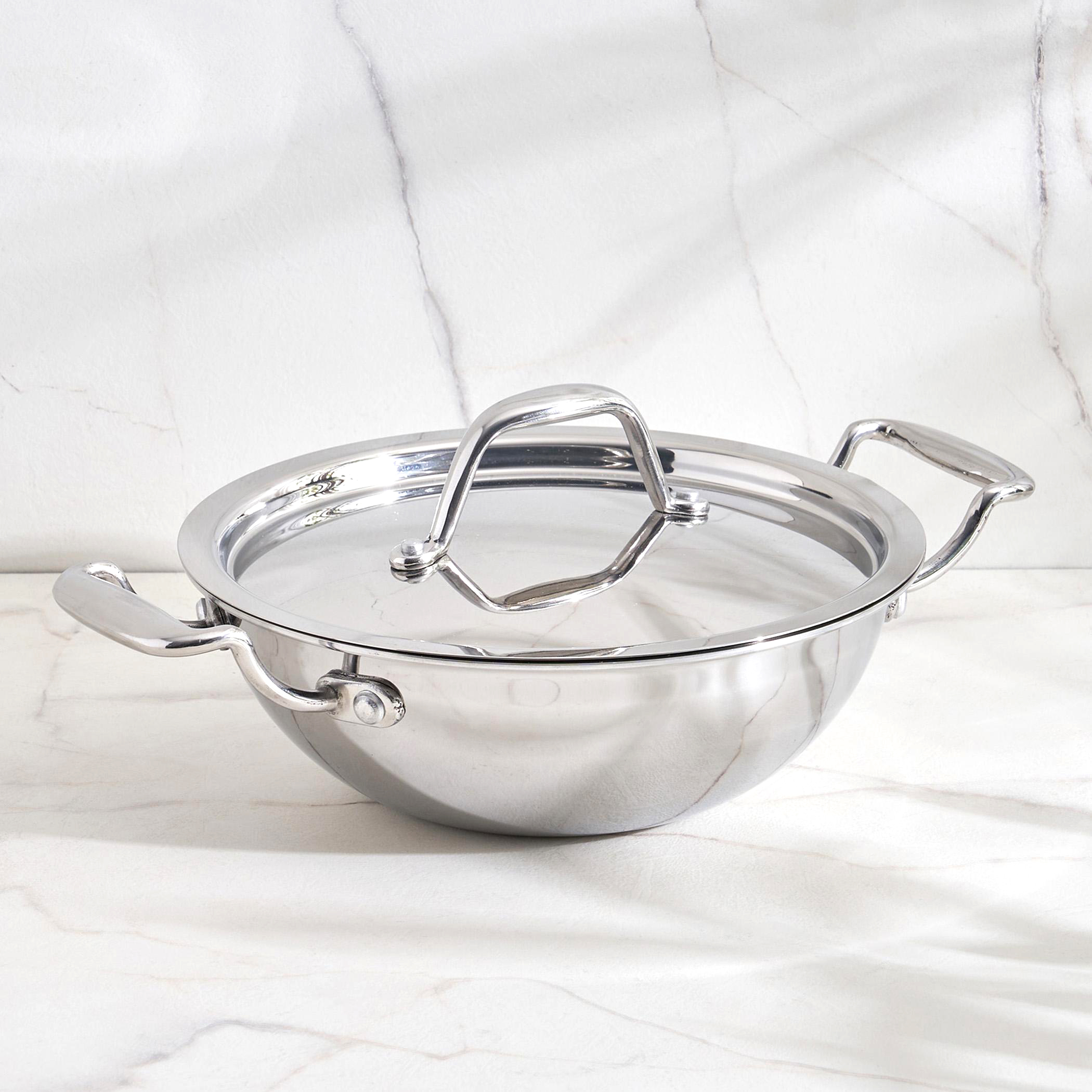 Valeria Carin Stainless Steel Induction Compatible Kadhai with Lid - 18cm in Silver