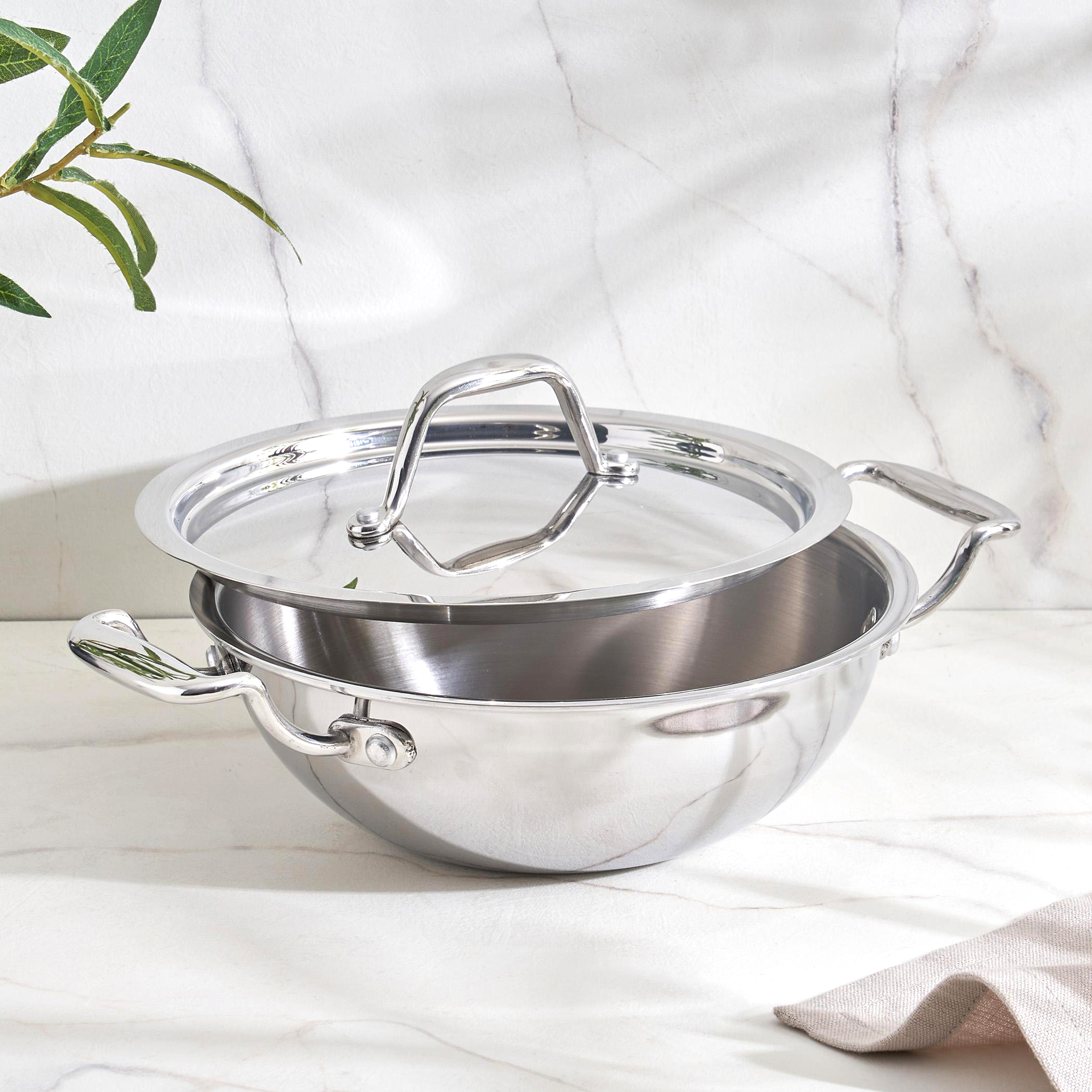 Valeria Carin Stainless Steel Induction Compatible Kadhai with Lid - 18cm in Silver