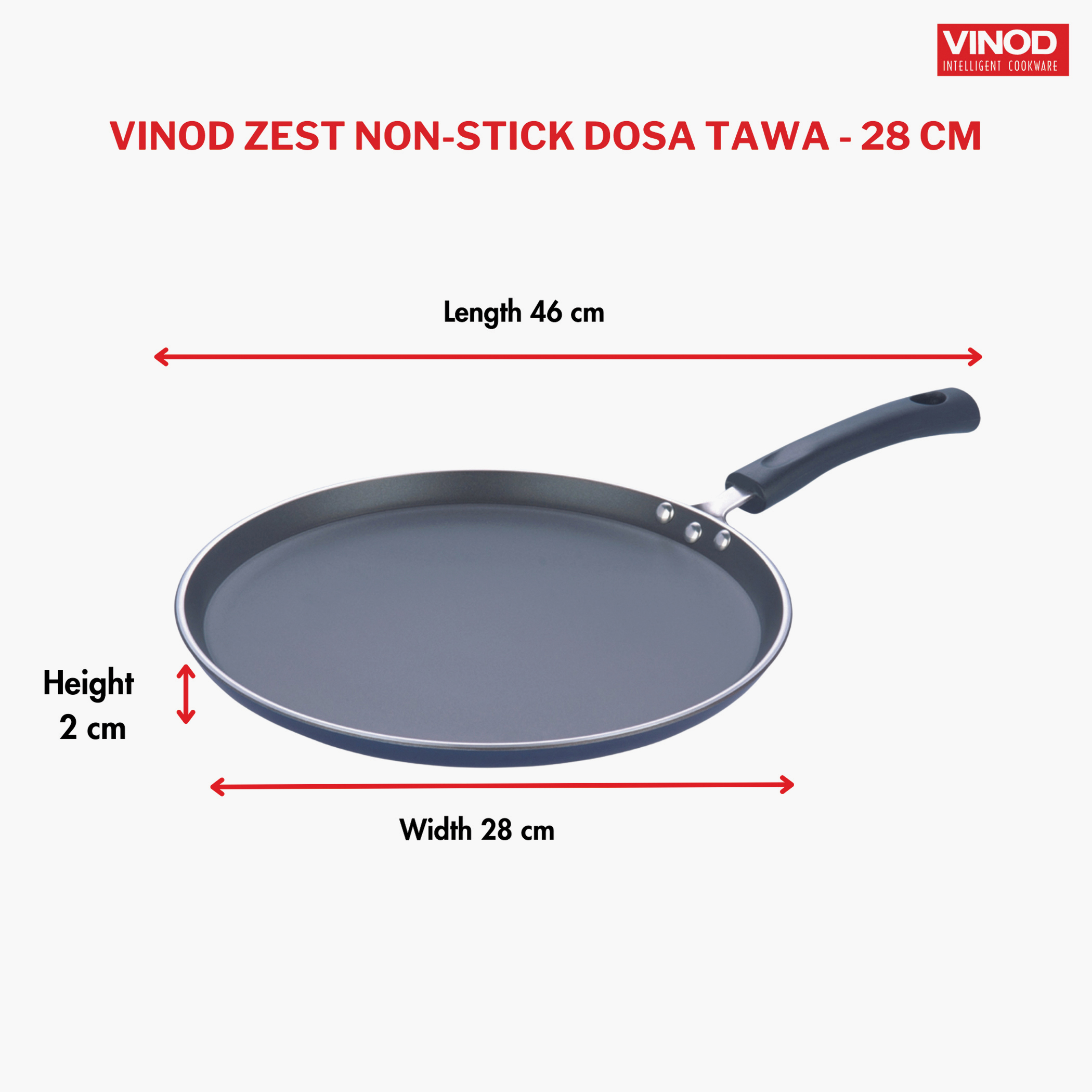 VINOD Zest Aluminium Non-Stick 5mm Thickness Dosa Tawa - 28cm in Grey