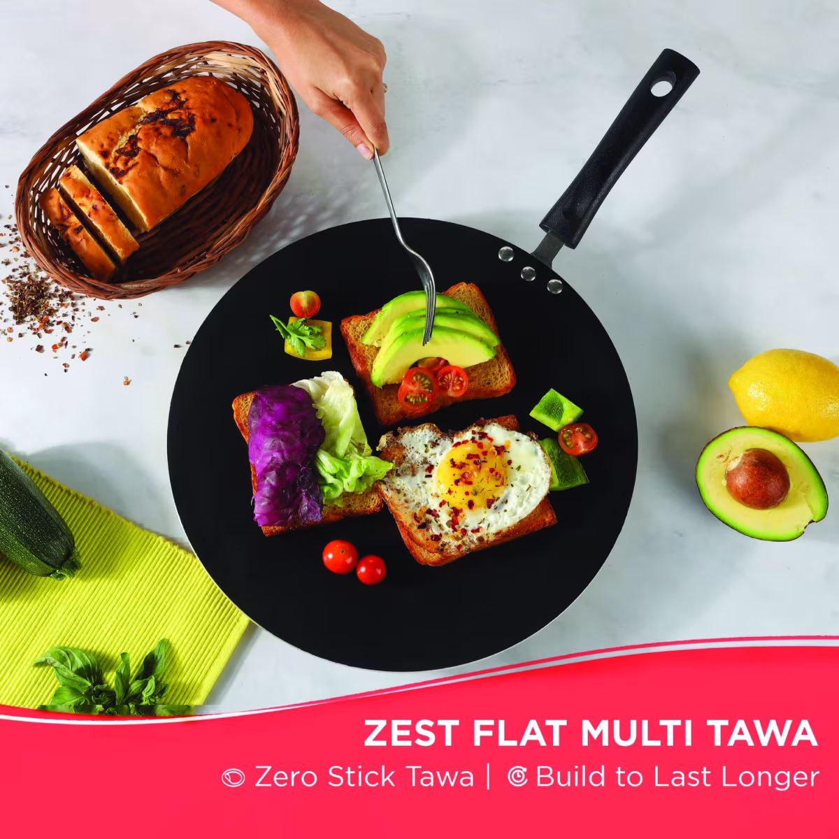 VINOD Zest Aluminium Non-Stick 4mm Thickness Flat Multi Tawa - 28cm in Grey