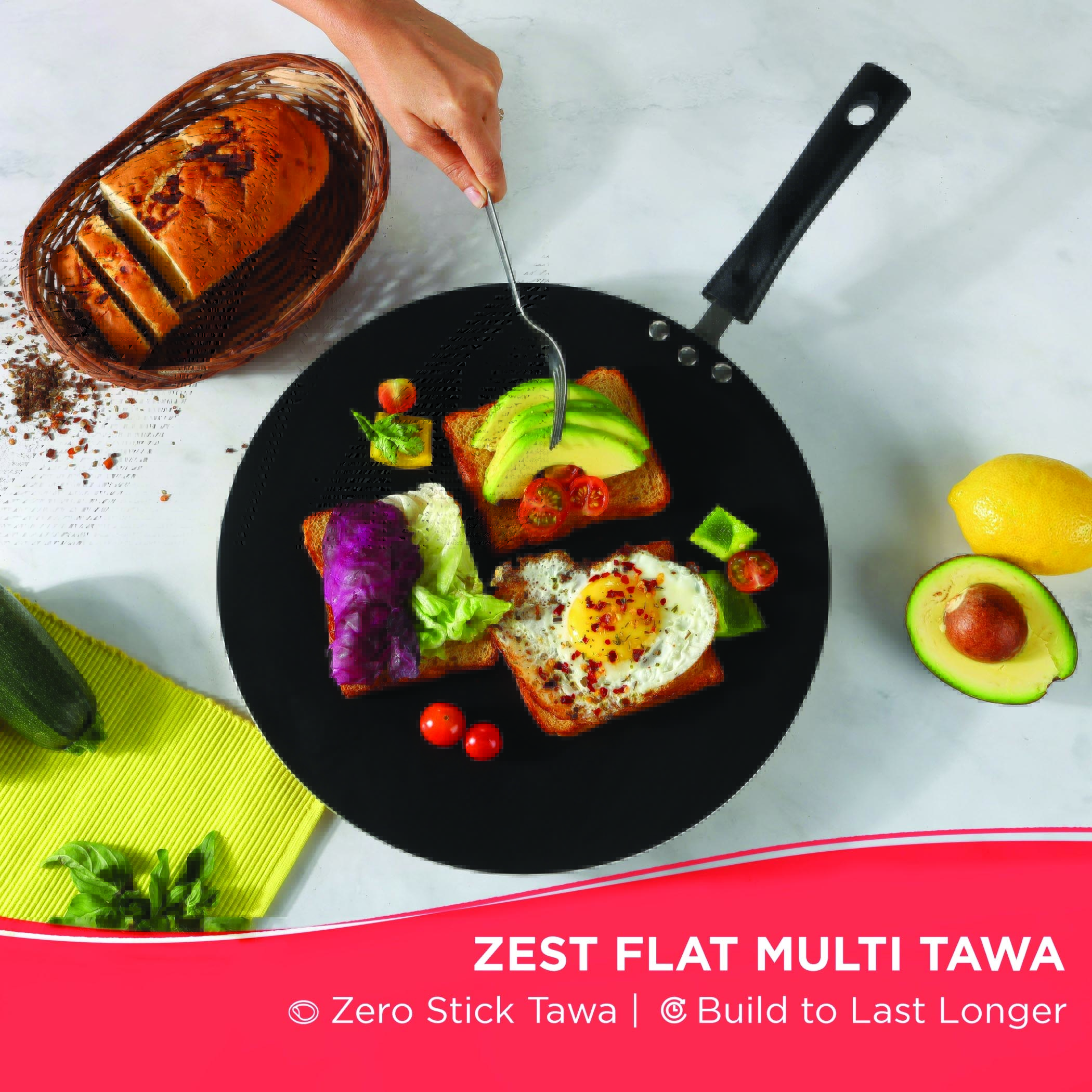 VINOD Zest Aluminium Non-Stick 4mm Thickness Flat Multi Tawa - 28cm in Grey