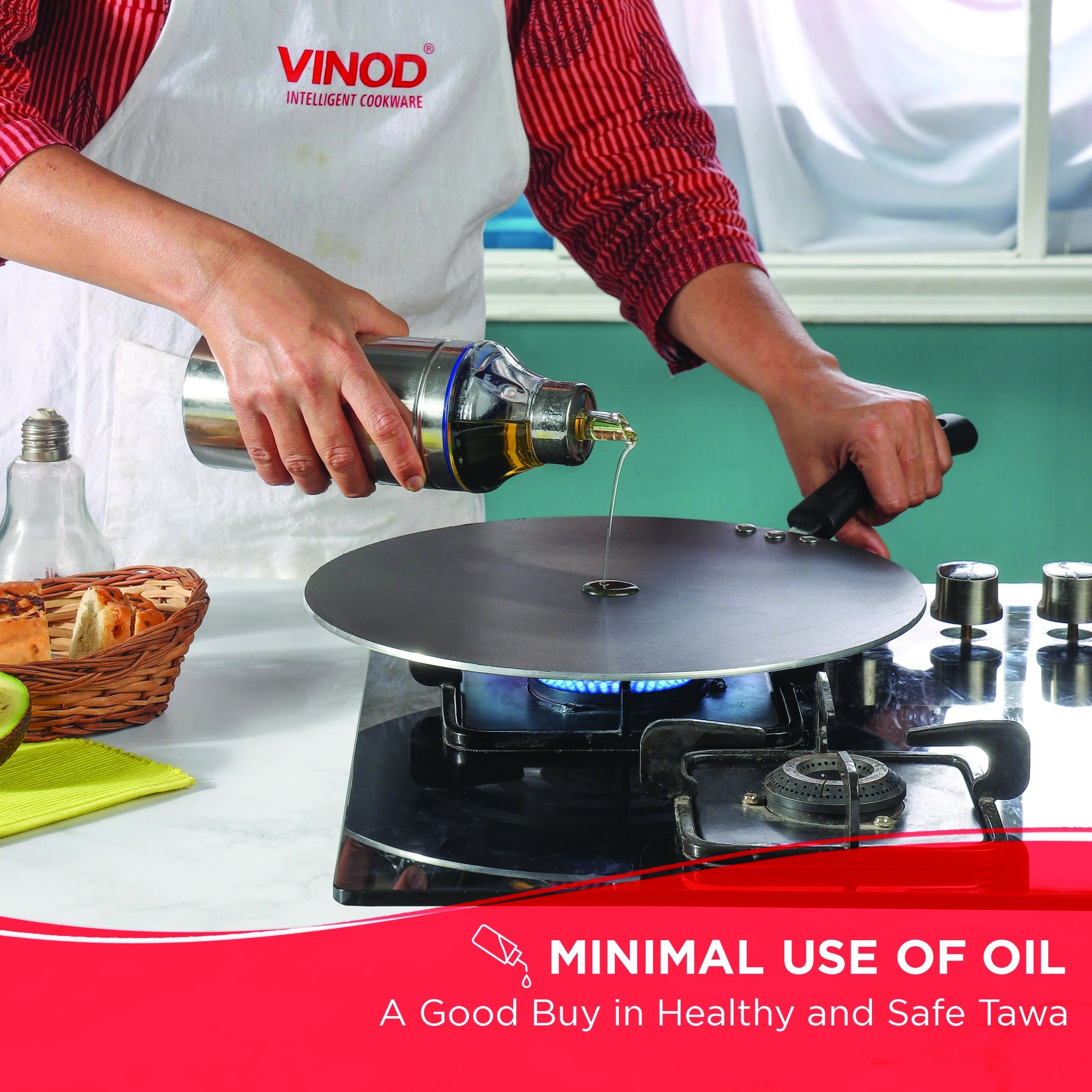 VINOD Zest Aluminium Non-Stick 4mm Thickness Flat Multi Tawa - 28cm in Grey