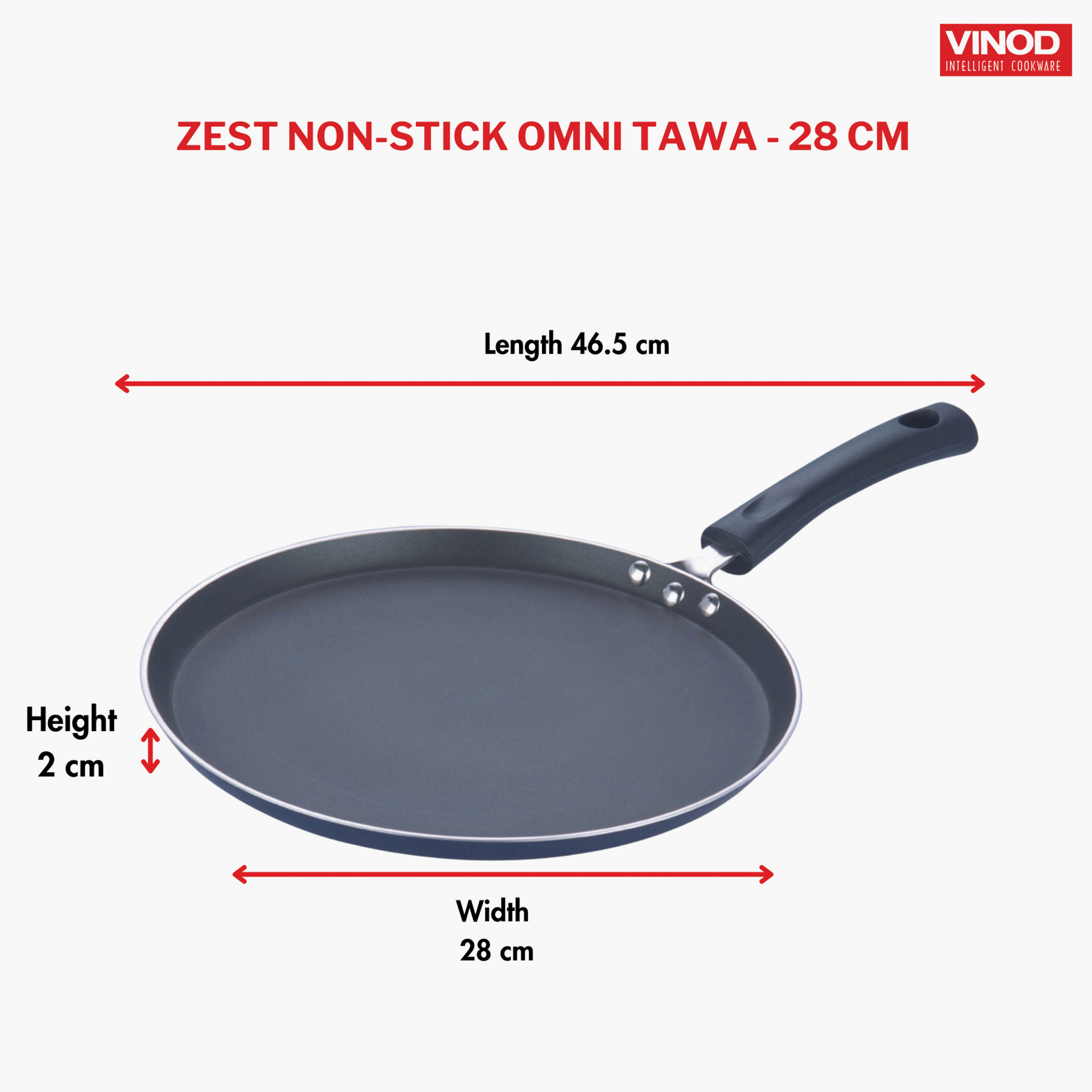 VINOD Zest Aluminium Non-Stick 3mm Thickness Dosa Tawa - 28cm in Blue