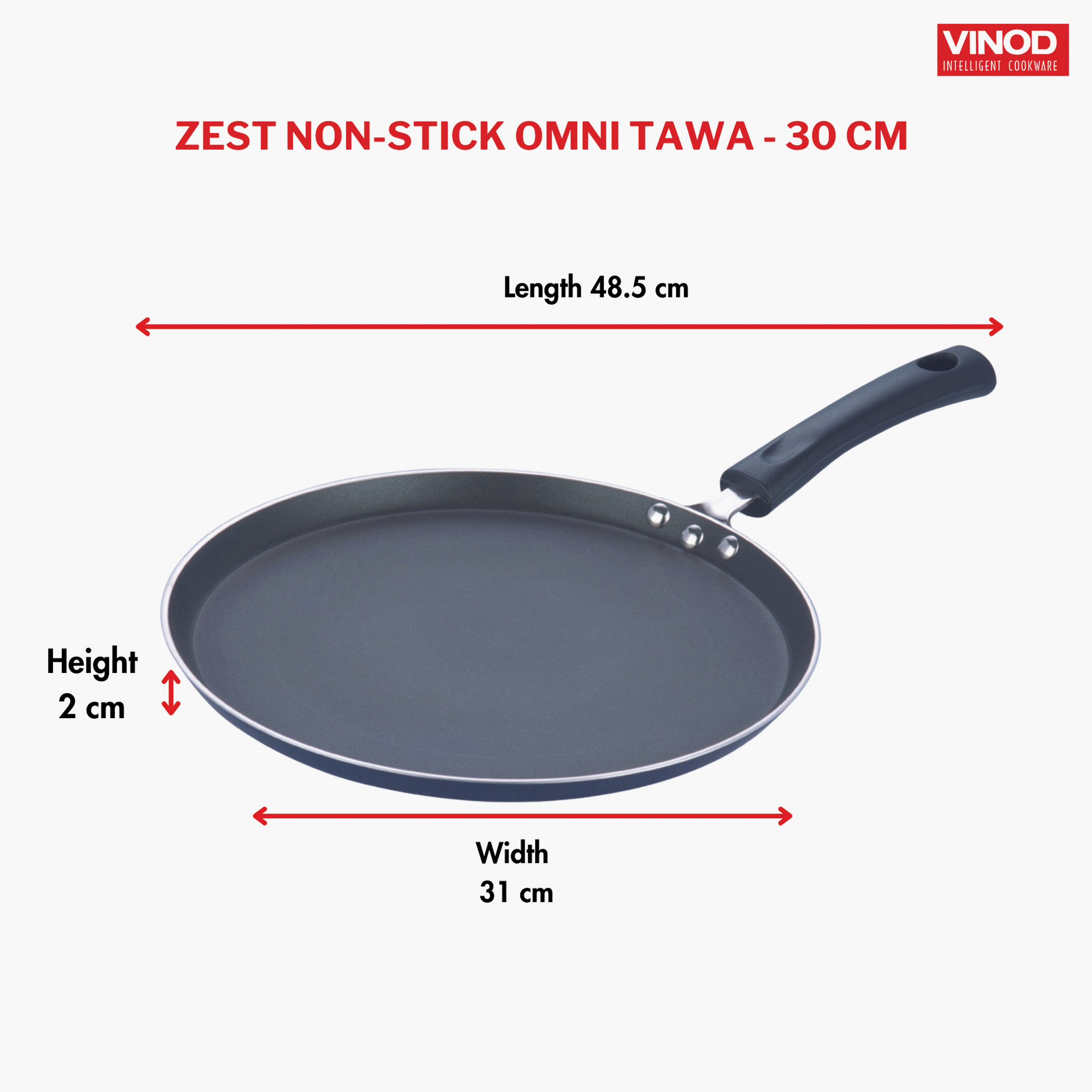 VINOD Zest Aluminium Non-Stick 3mm Thickness Dosa Tawa - 30cm in Blue