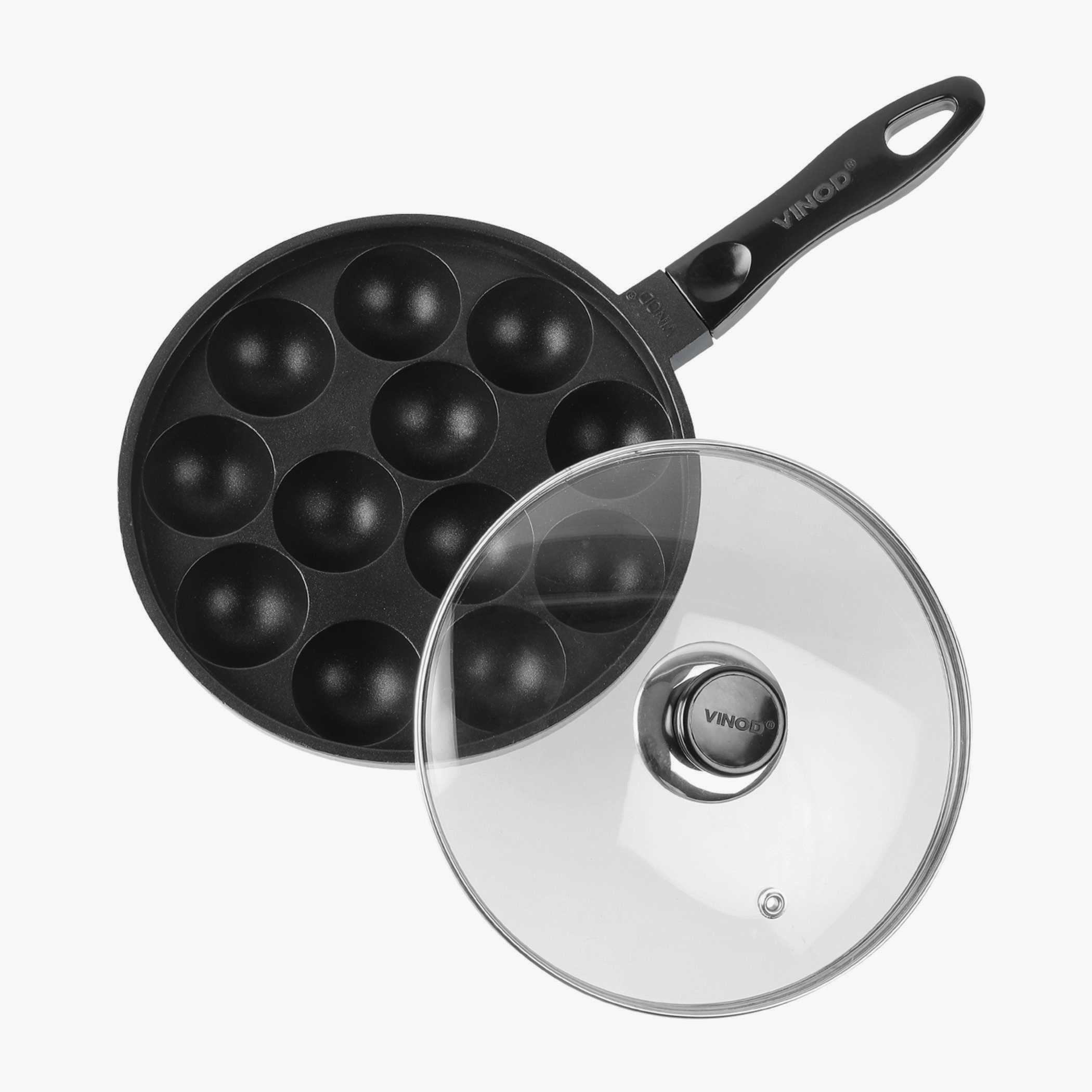 VINOD Zest Aluminium Non-Stick 12 Pits Paniyarakkal with Glass Lid - 20.5cm in Blue