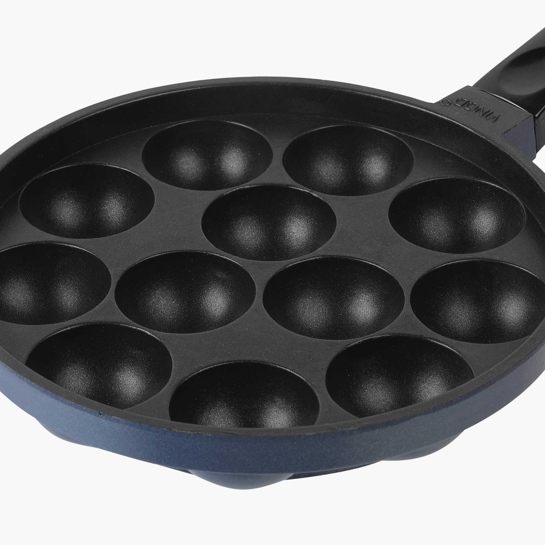 VINOD Zest Aluminium Non-Stick 12 Pits Paniyarakkal with Glass Lid - 20.5cm in Blue