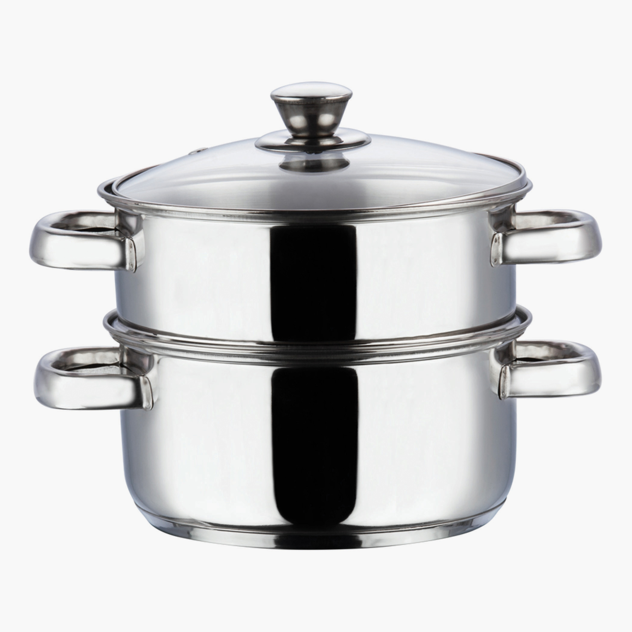 VINOD Stainless Steel 2 Tier Steamer with Glass Lid - 18cm in Silver