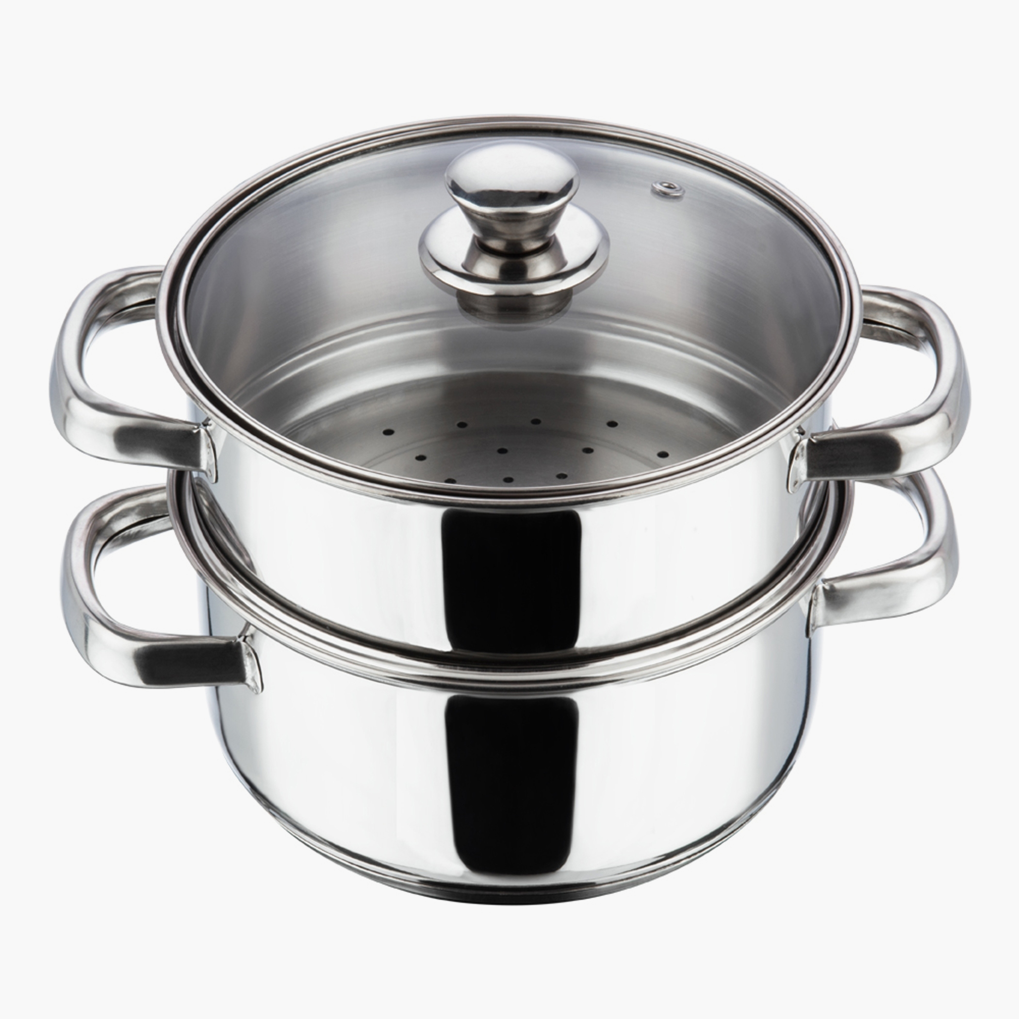 VINOD Stainless Steel 2 Tier Steamer with Glass Lid - 18cm in Silver