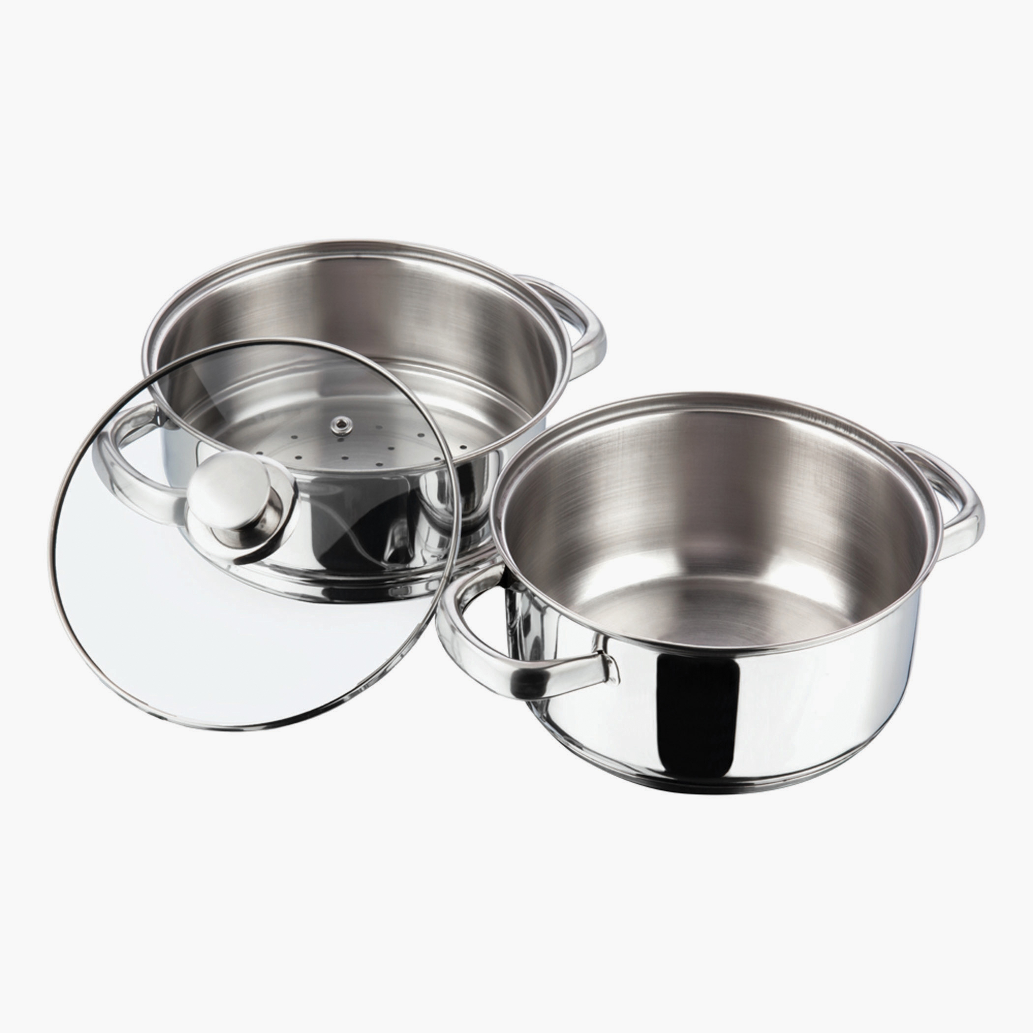 VINOD Stainless Steel 2 Tier Steamer with Glass Lid - 18cm in Silver