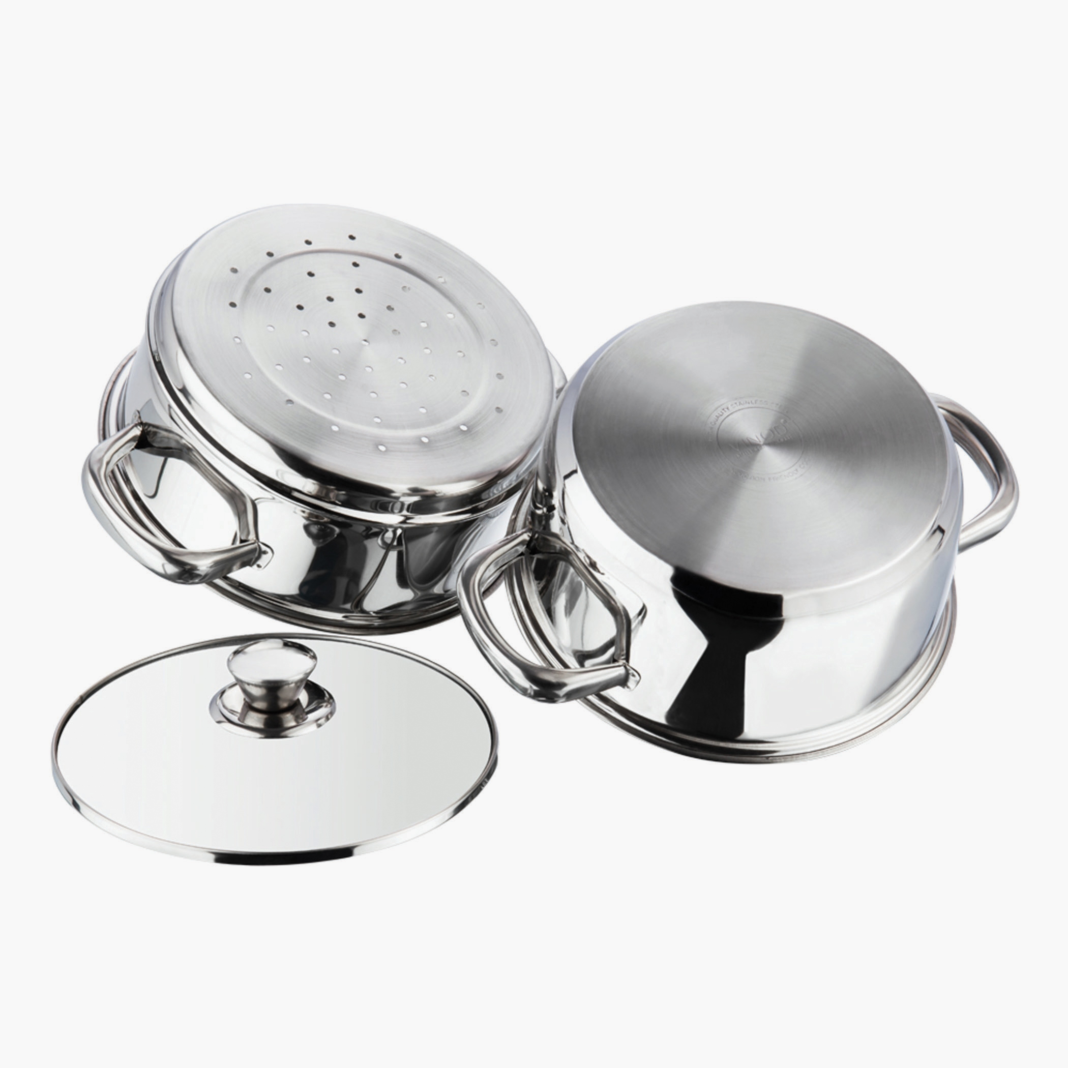 VINOD Stainless Steel 2 Tier Steamer with Glass Lid - 18cm in Silver