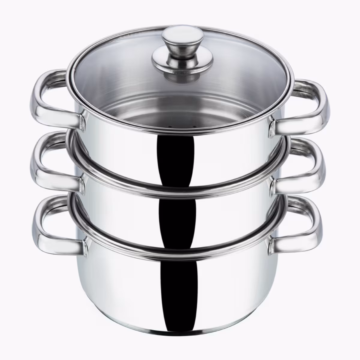 VINOD Stainless Steel 3 Tier Steamer with Glass Lid - 18cm in Silver