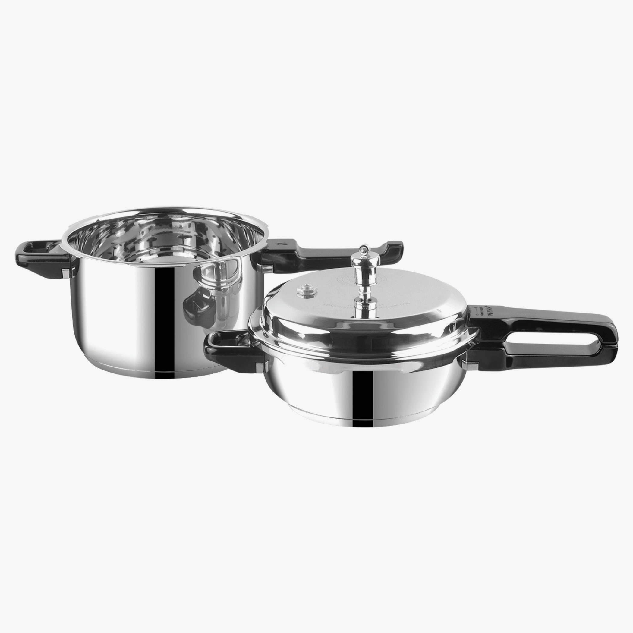 VINOD Set of 2 18/8 Stainless Steel Pressure Cooker 5L and Junior Pan Cooker 3.5L with Common Lid in Silver