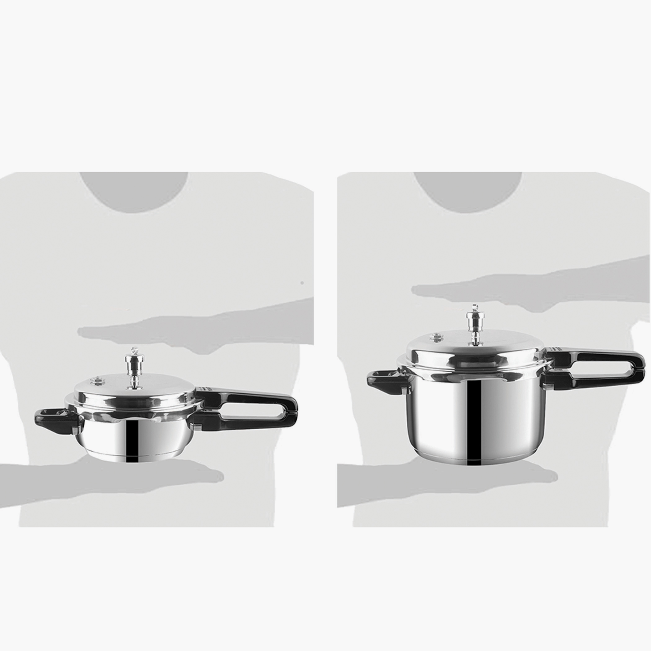 VINOD Set of 2 18/8 Stainless Steel Pressure Cooker 3L and Mini Pan Cooker 2L with Common Lid in Silver