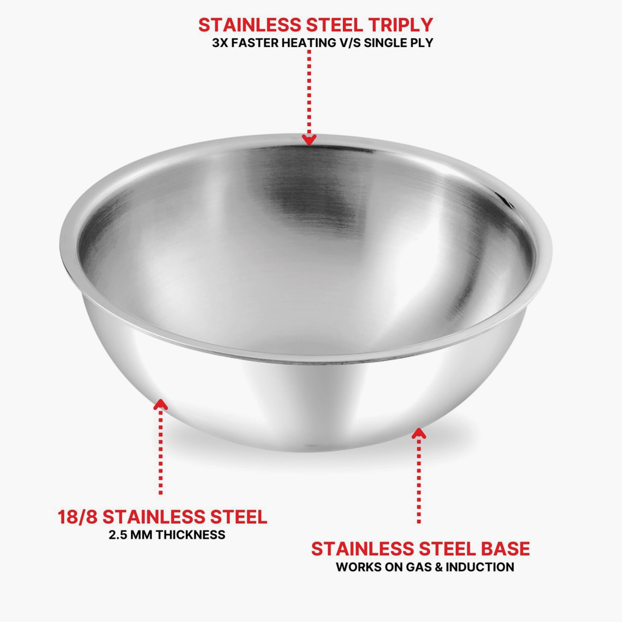 VINOD Platinum Triply Stainless Steel Deep Tasla - 18cm, 1.1L in Silver