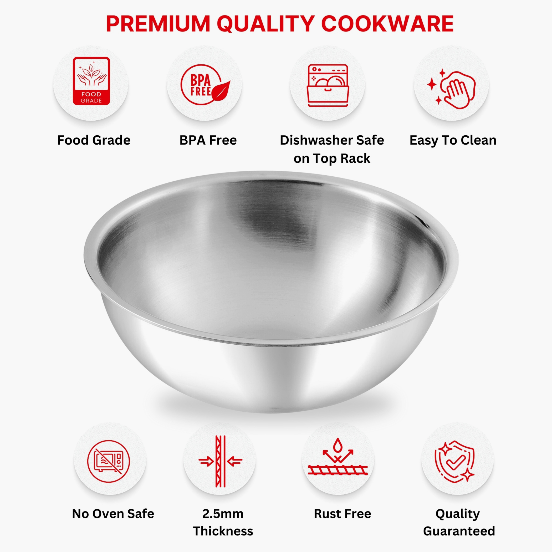 VINOD Platinum Triply Stainless Steel Deep Tasla - 20cm, 1.5L in Silver