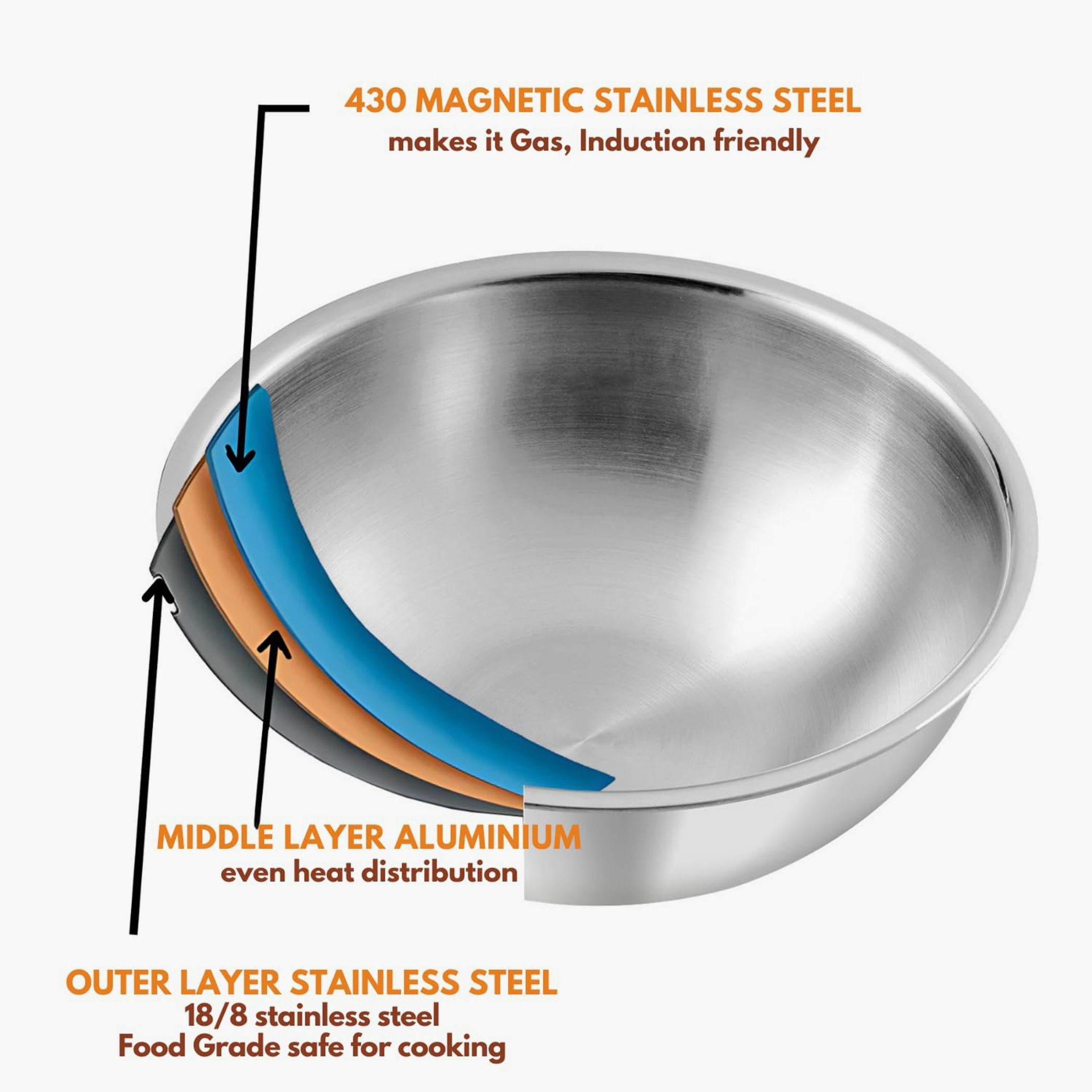 VINOD Platinum Triply Stainless Steel Deep Tasla - 22cm, 2.4L in Silver