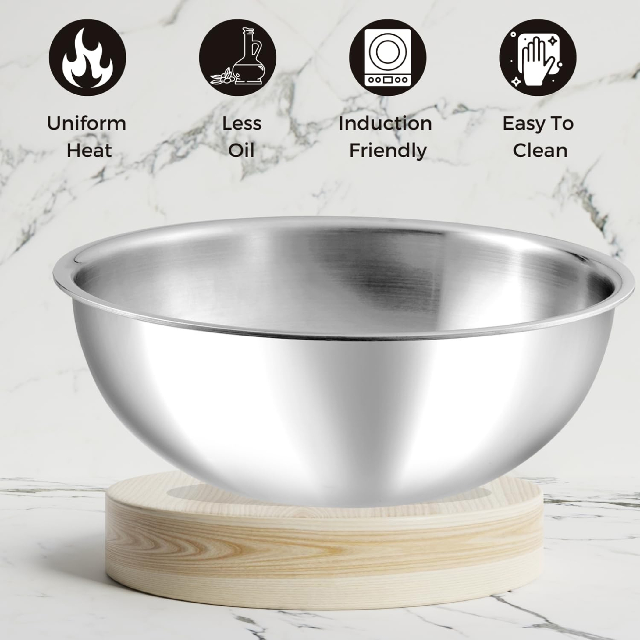 VINOD Platinum Triply Stainless Steel Deep Tasla - 26cm, 4.1L in Silver