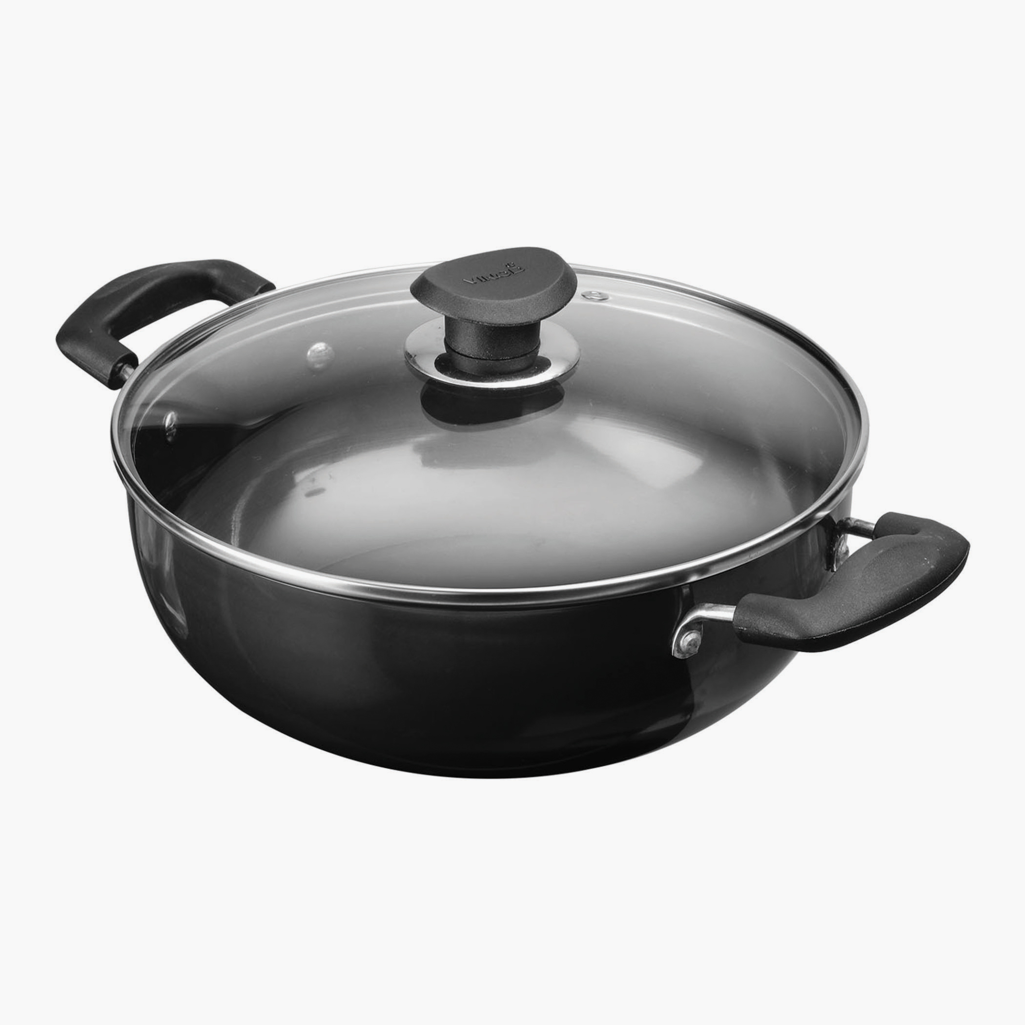 VINOD Aluminium Hard Anodized Deep Kadai with Glass Lid - 26cm, 4.1L in Black
