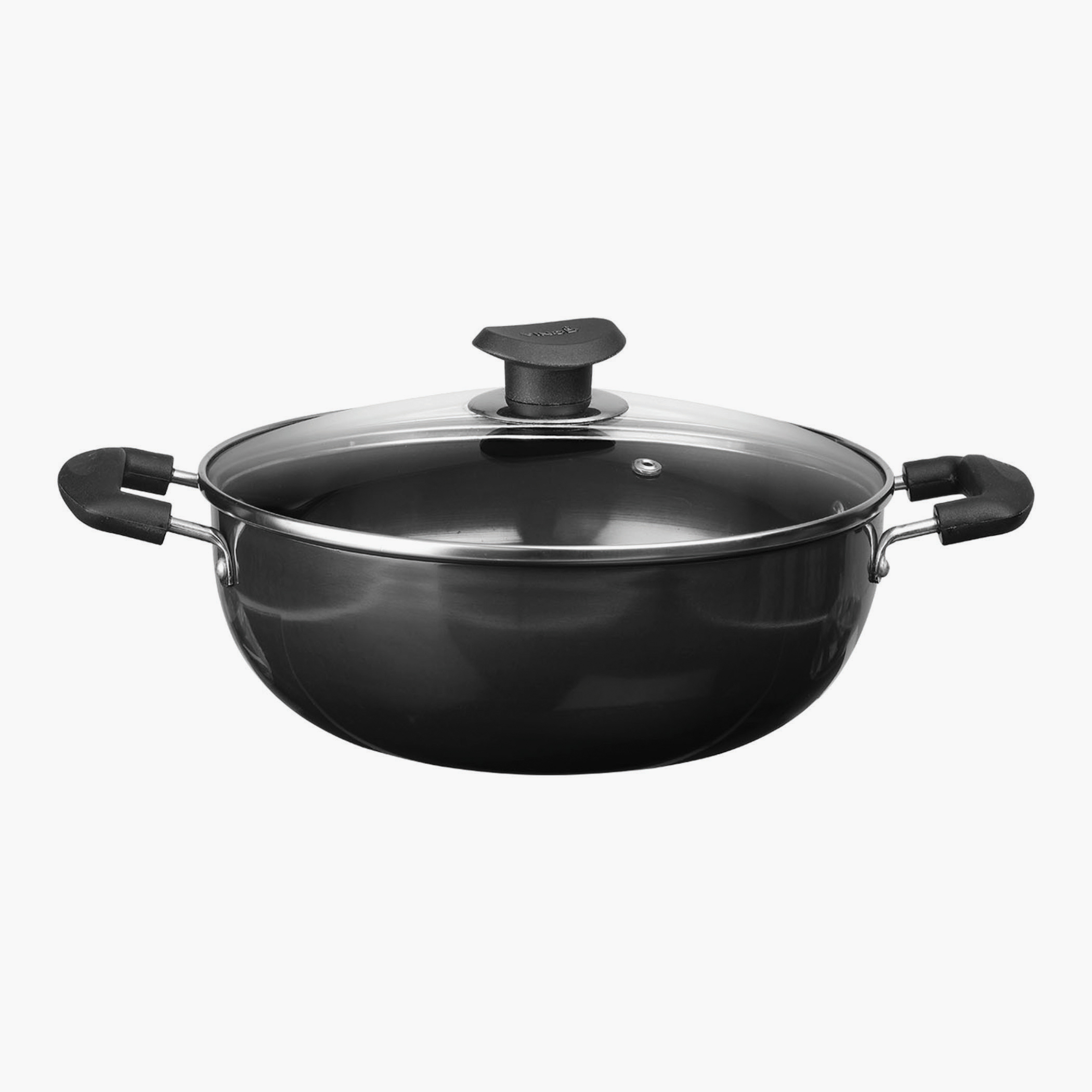 VINOD Aluminium Hard Anodized Deep Kadai with Glass Lid - 26cm, 4.1L in Black