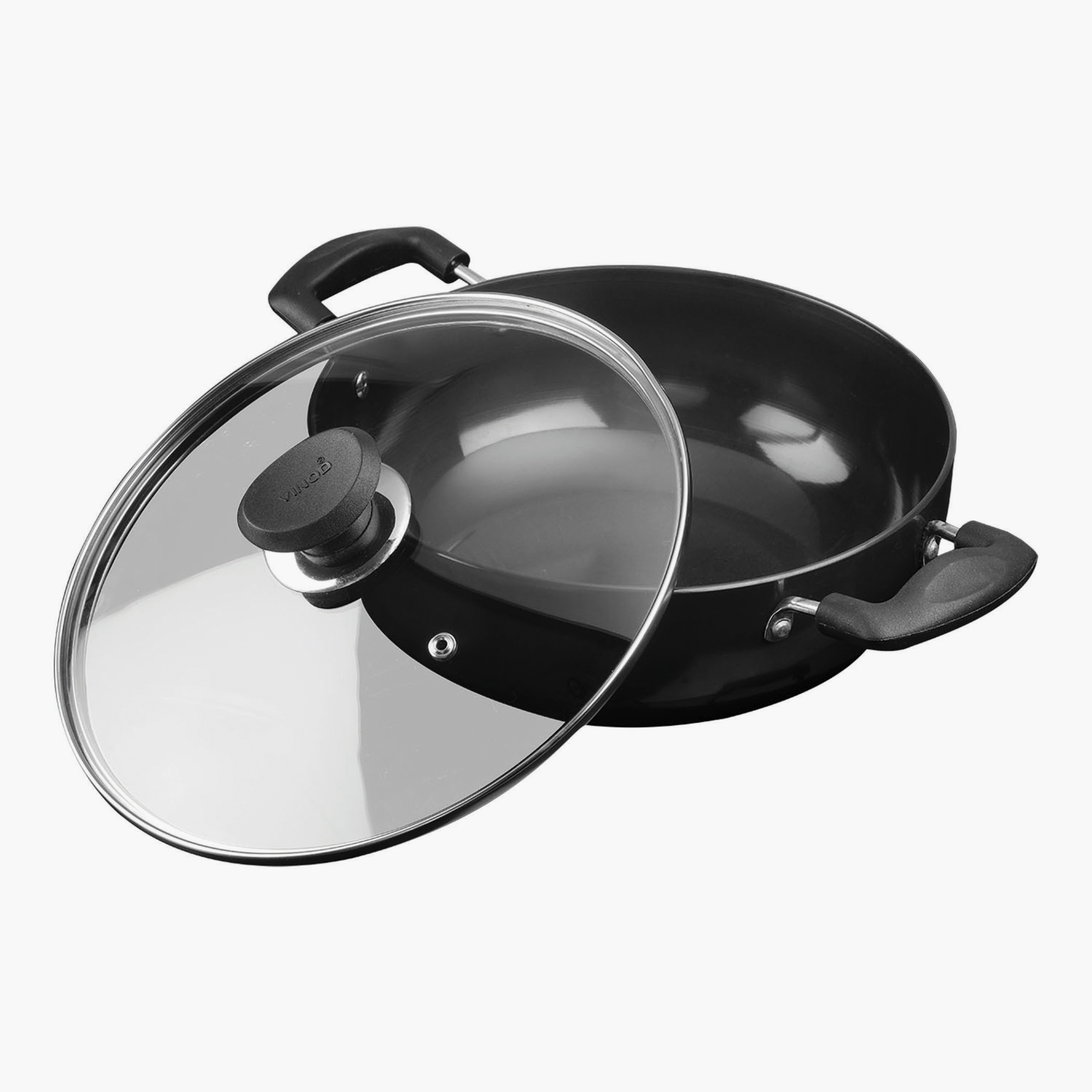 VINOD Aluminium Hard Anodized Deep Kadai with Glass Lid - 26cm, 4.1L in Black