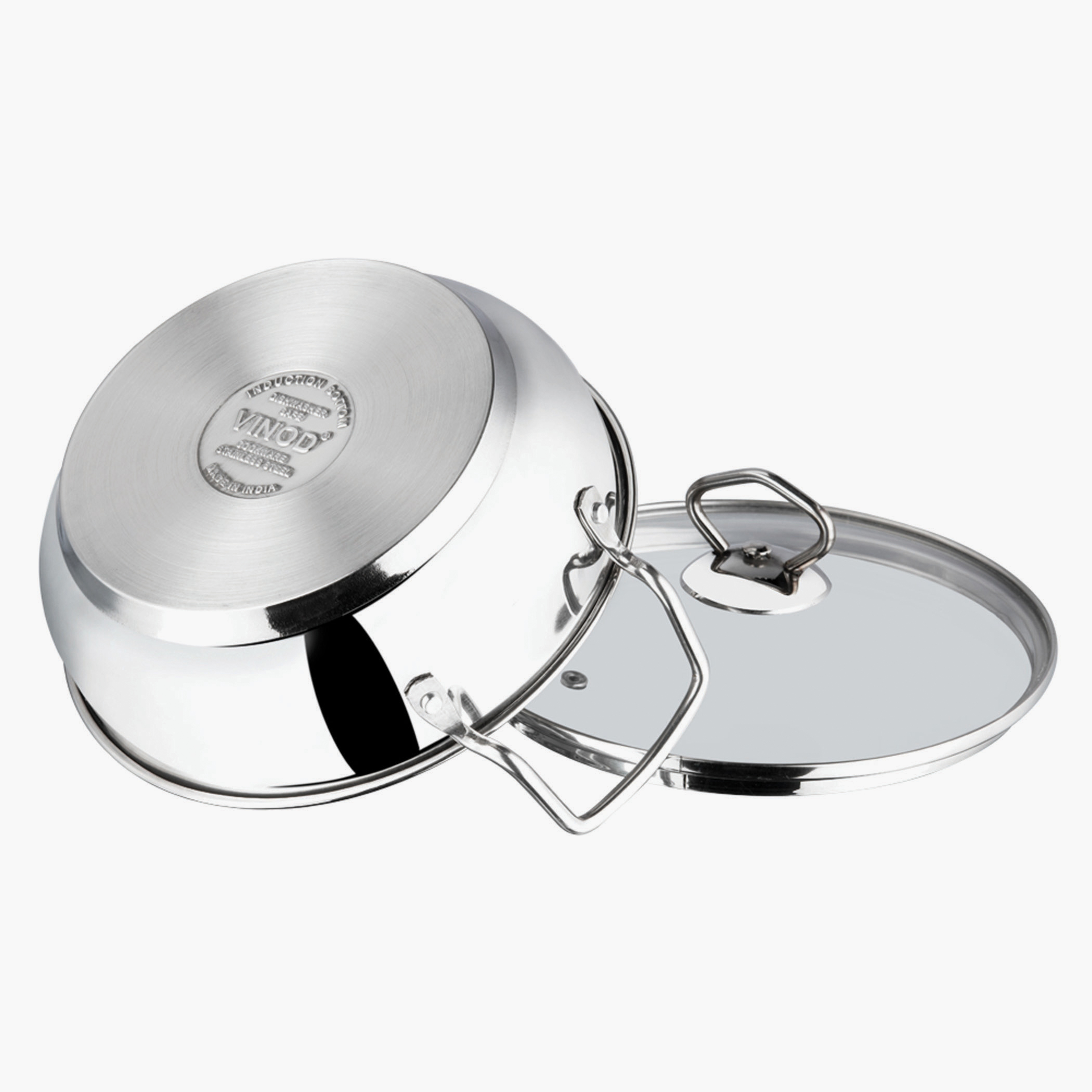 VINOD Stainless Steel Kadai with Glass Lid - 20cm, 1.7L in Silver