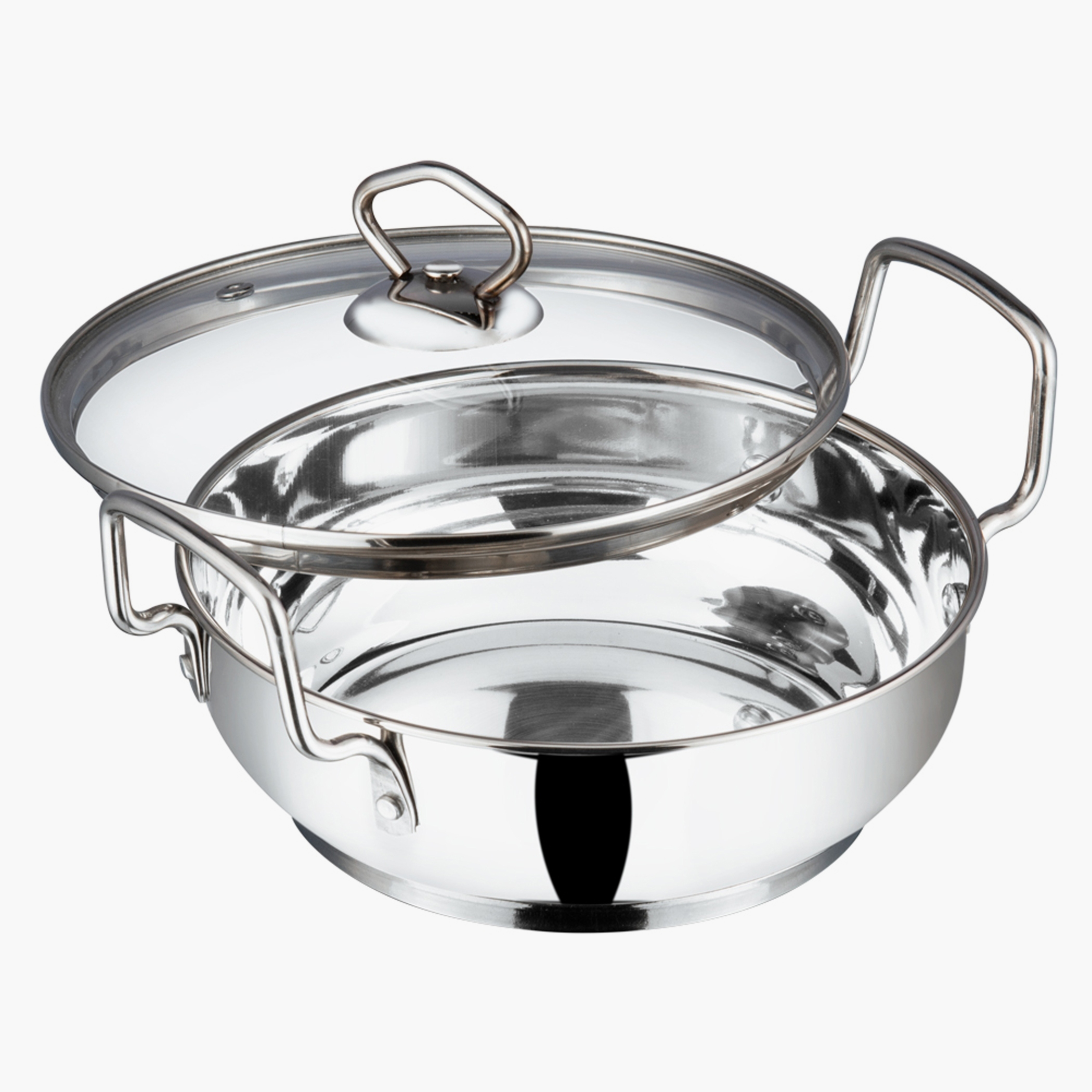 VINOD Stainless Steel Kadai with Glass Lid - 24cm, 2.7L in Silver