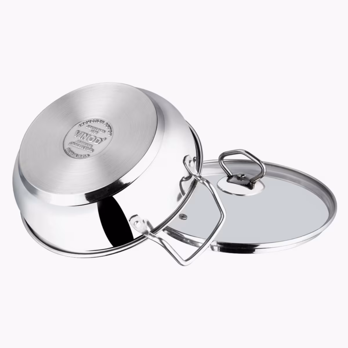 VINOD Stainless Steel Kadai with Glass Lid - 24cm, 2.7L in Silver