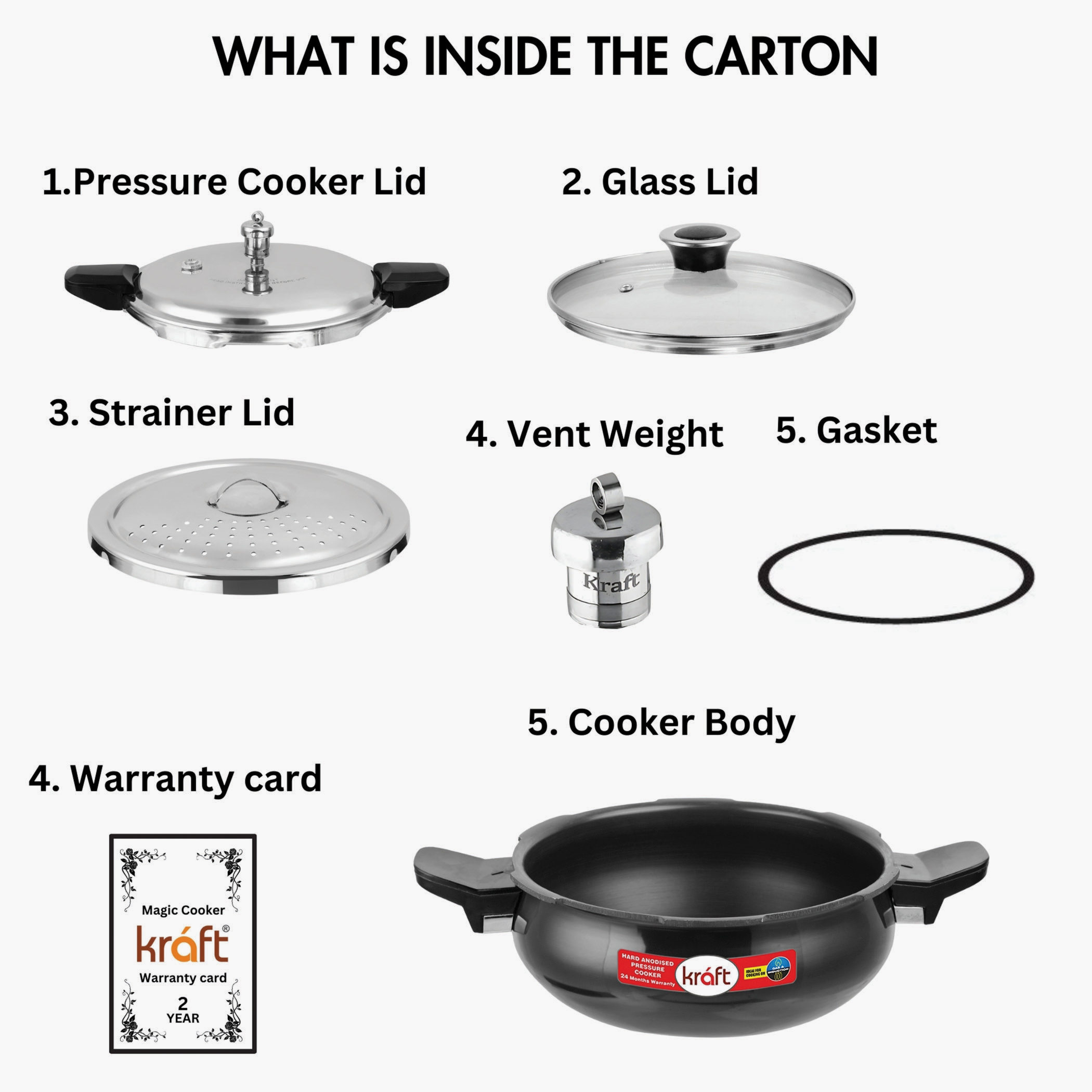 VINOD Magic Aluminium Hard Anodized Pressure Cooker with 3 Lids - 5.5L in Black
