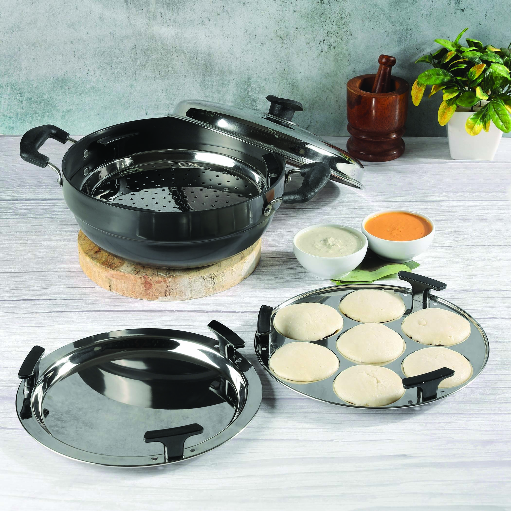 VINOD 6Pcs Aluminium Hard Anodized Multi Kadai in Black