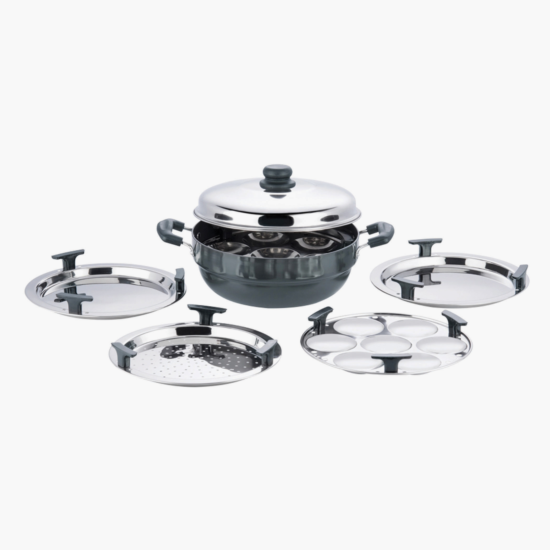 VINOD 6Pcs Aluminium Hard Anodized Multi Kadai in Black