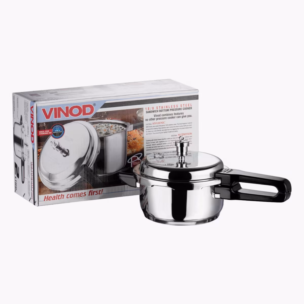 VINOD 18/8 Stainless Steel Pressure Cooker - 2L in Silver