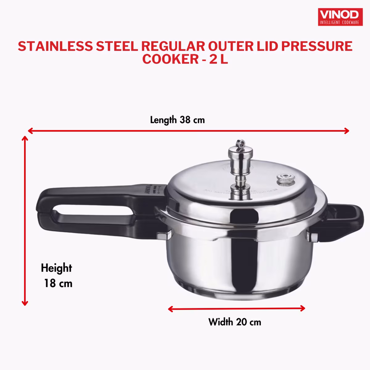 VINOD 18/8 Stainless Steel Pressure Cooker - 2L in Silver