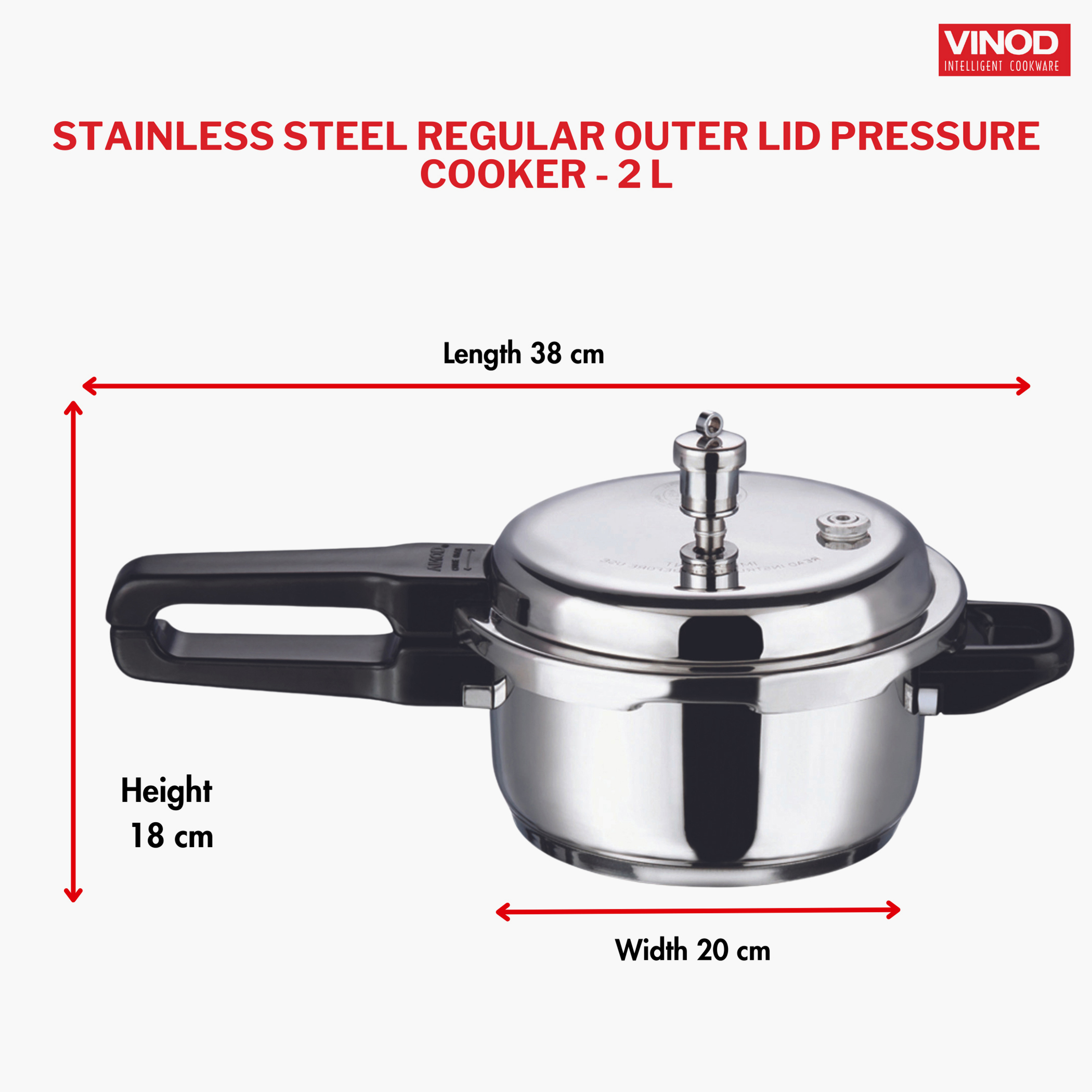 VINOD 18/8 Stainless Steel Pressure Cooker - 2L in Silver